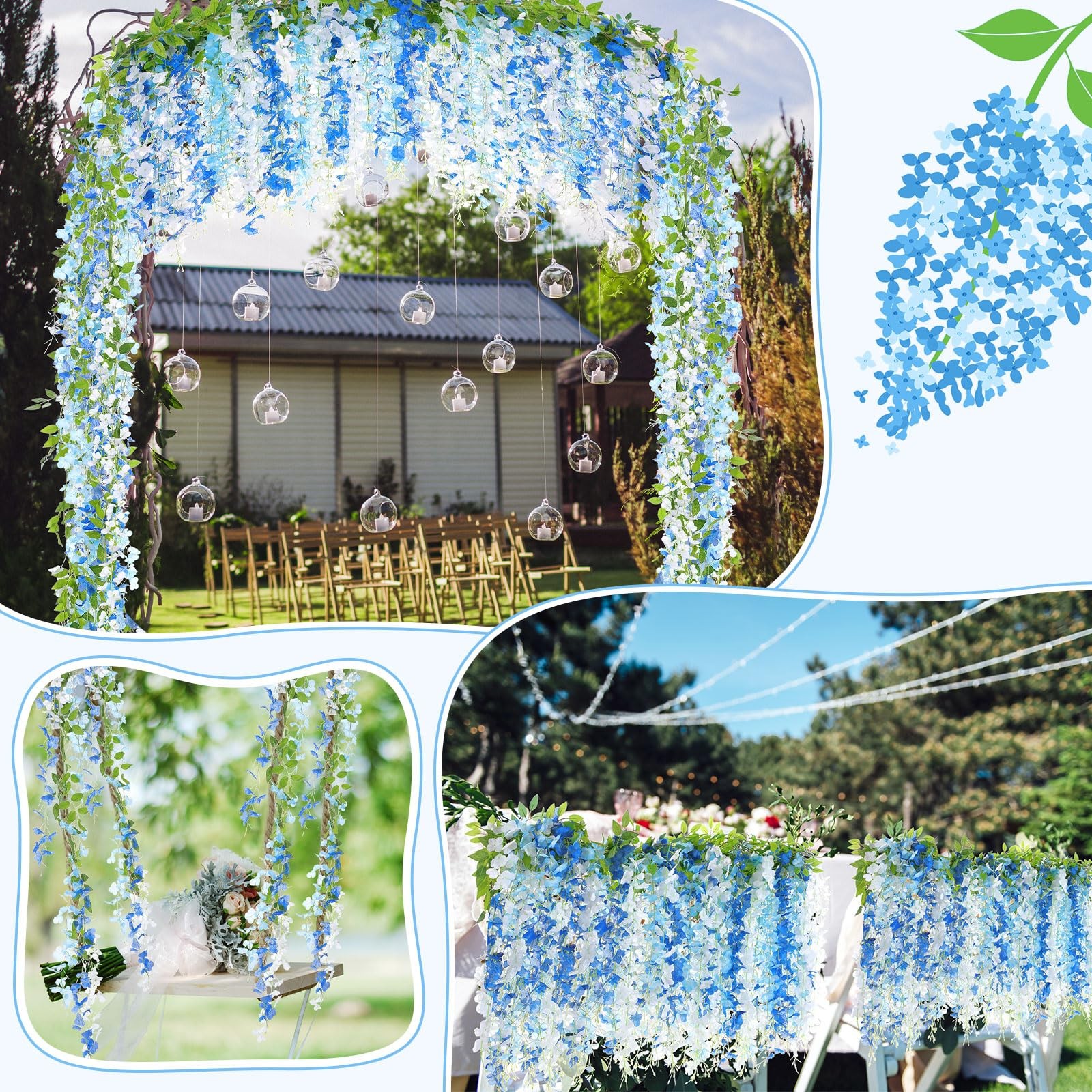 8pcs Wisteria Artificial Flowers Garland, 7.2Ft/Piece Wisteria Hanging Flower…