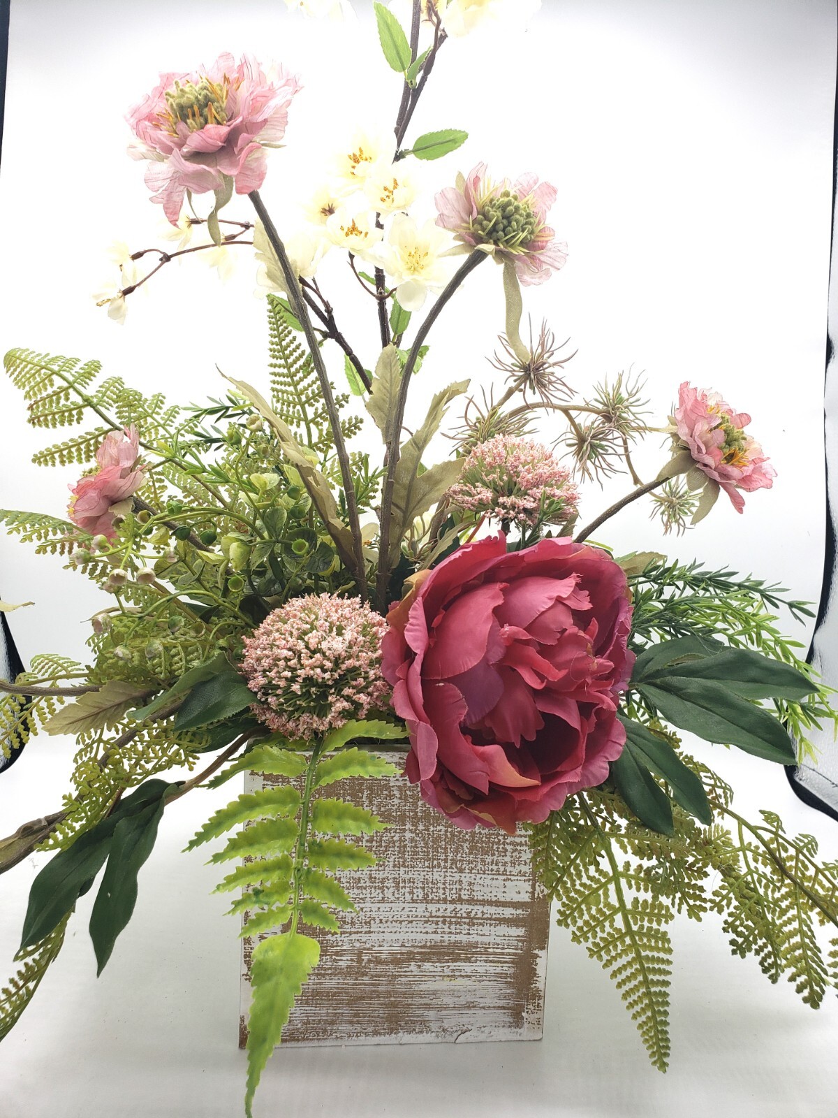 Silk flower arrangement, hot pink peony floral arrangement, spring floral garden