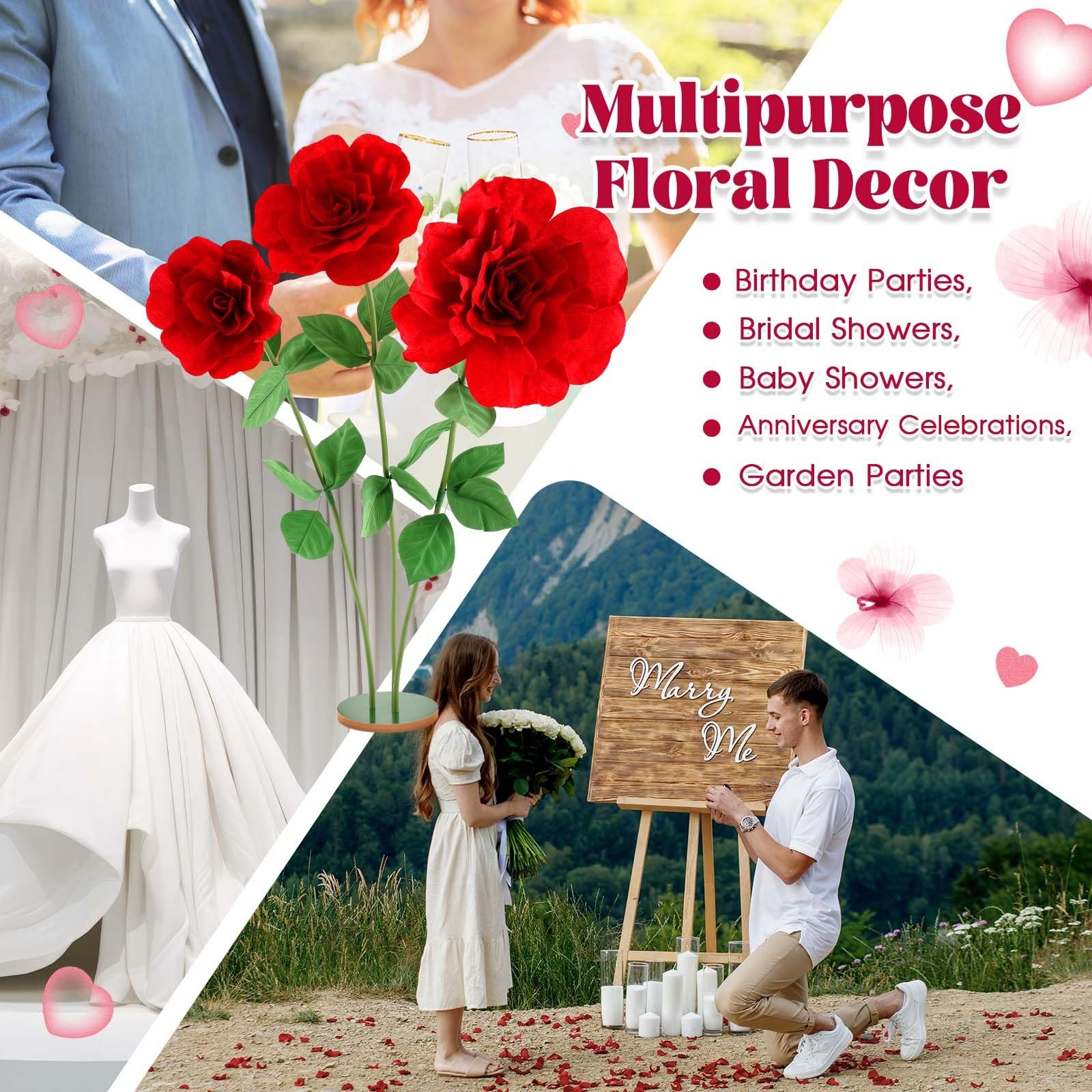 1 Set 4.5 ft Giant Artificial Flowers Giant Rose for Decorations Huge Flannel…