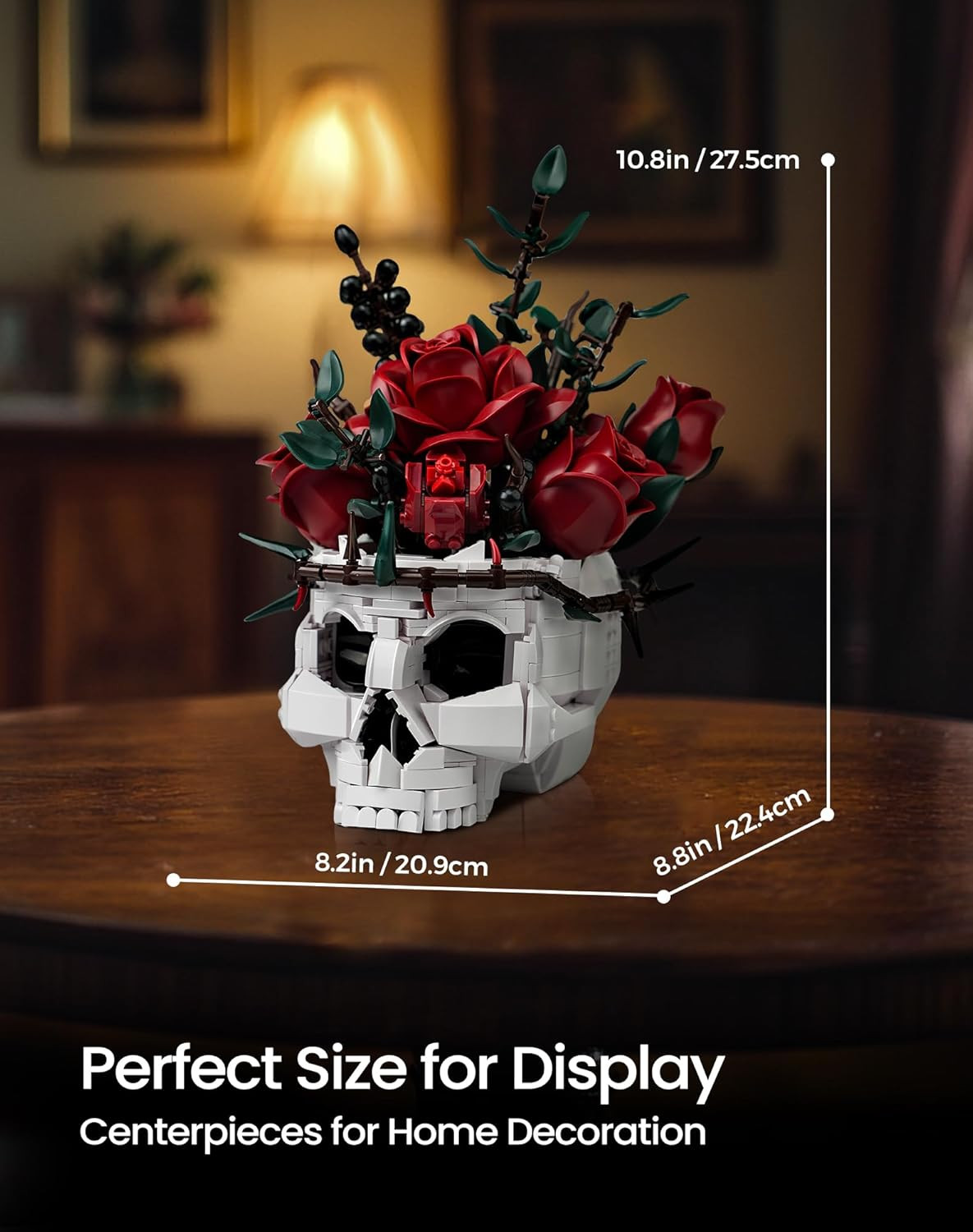 Skull Roses Flower Bouquet Building Set, Botanical Collection Kit for Adult Wome