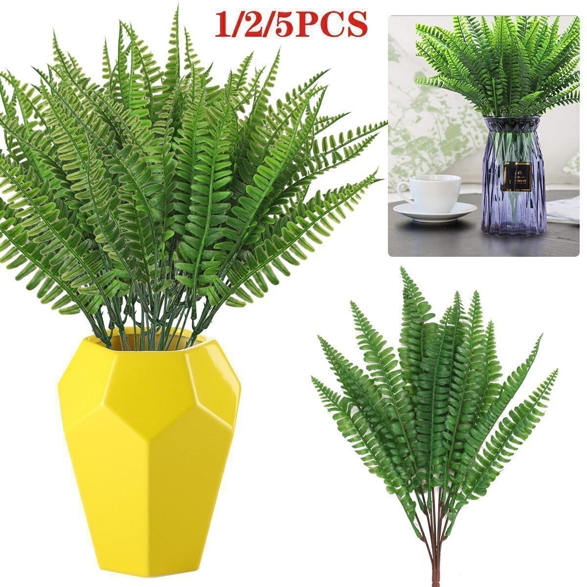 1/2/5X Plastic Lifelike Artificial Fern Foliage Bush Plants Outdoor Decor 2021