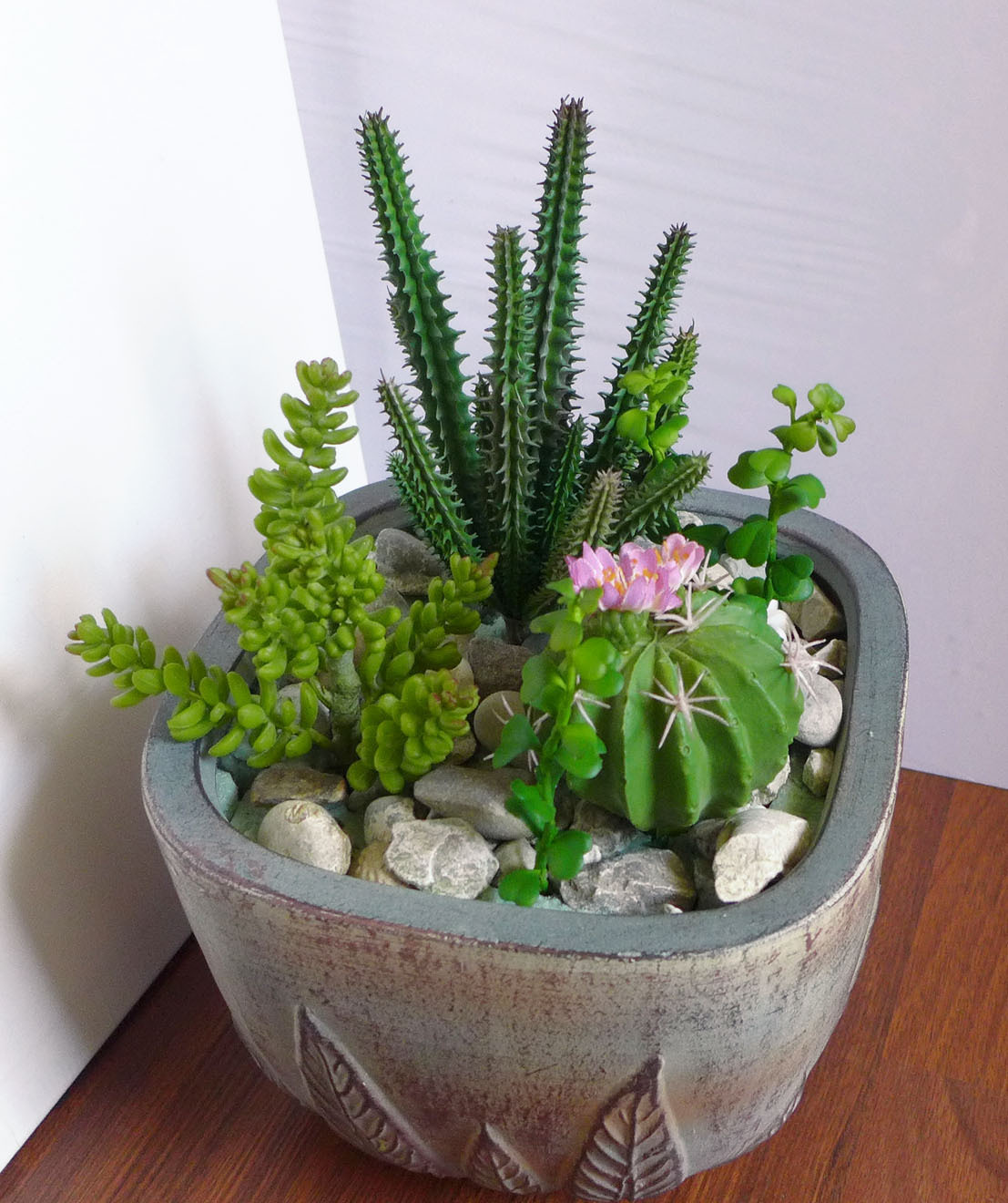 Artificial Grass Set of 6 Cactus Mini Plants Yacon Succulents