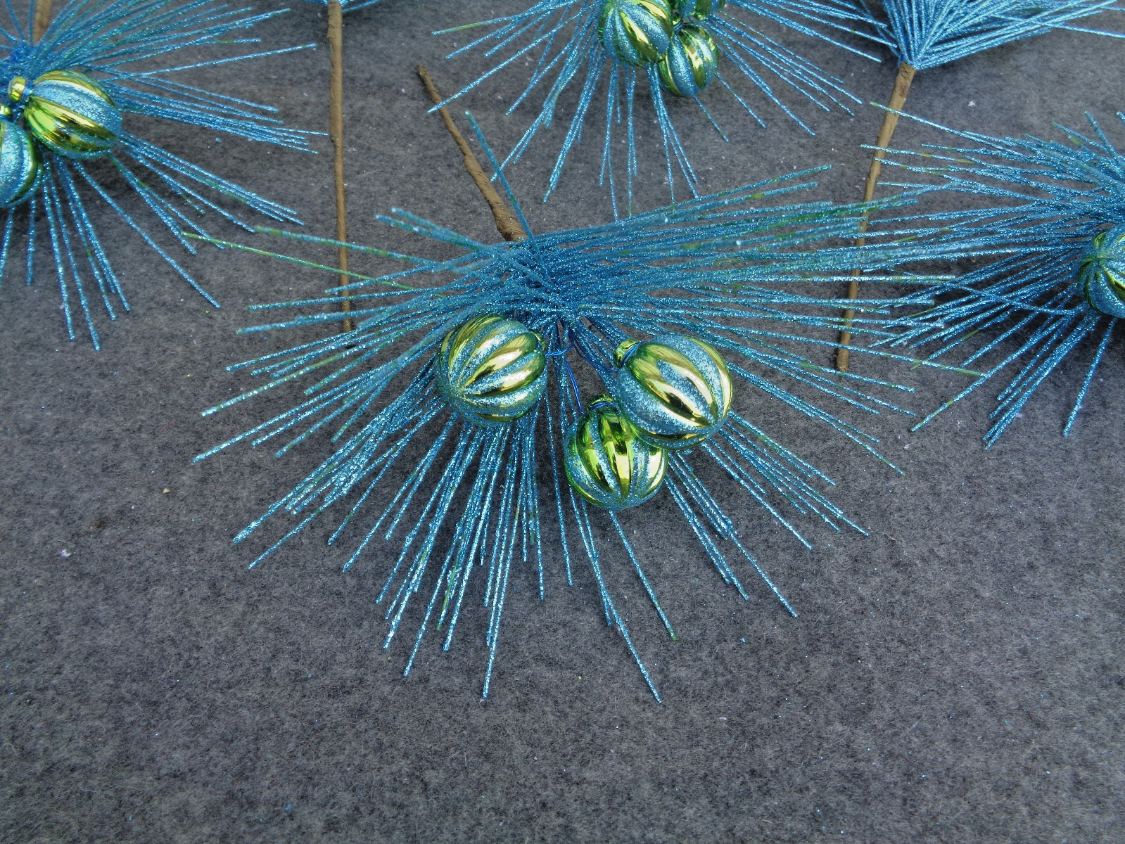 Glittered Blue Pine Branch Floral Pick with Ornaments – Lot of 8