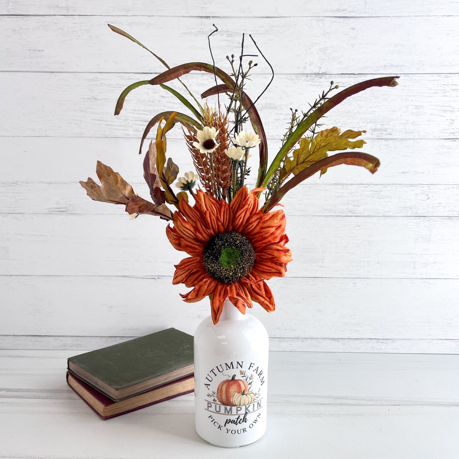 Large Sunflower and Leaves Pick / Spray / Stem 18″ High Autumn Fall Floral