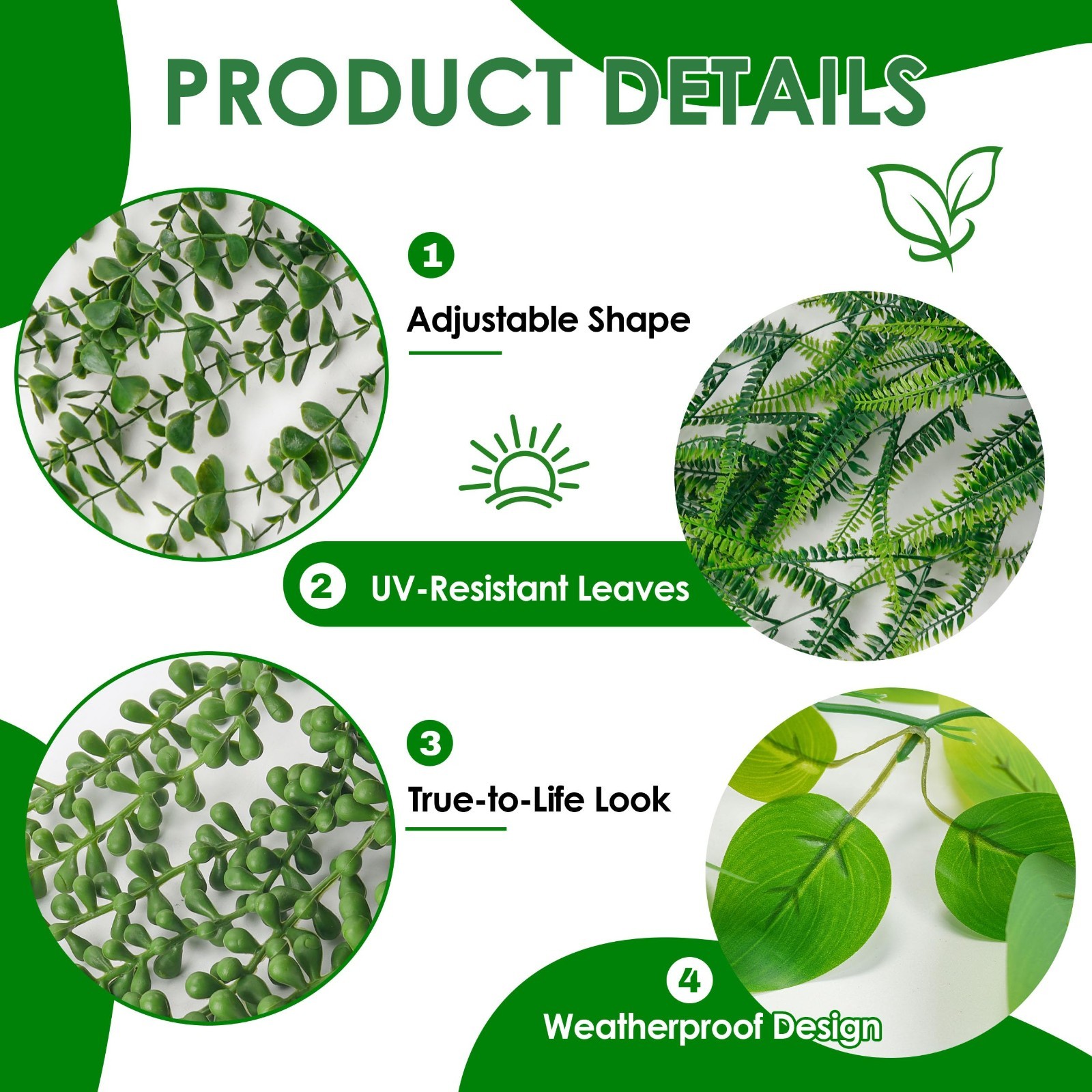 4Pcs Artificial Hanging Plants – Faux Ivy, Eucalyptus, Fern & Pearls for Home De