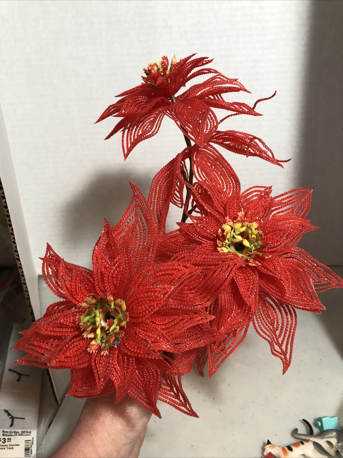 vntage poinsettia plastic foilage stems floral picks artificial Flaw