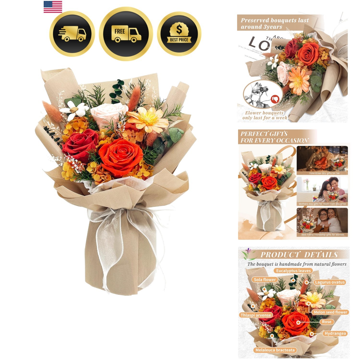 Flowers for Delivery, Preserved Flowers Bouquet with Gift Box, Rose Gifts for…