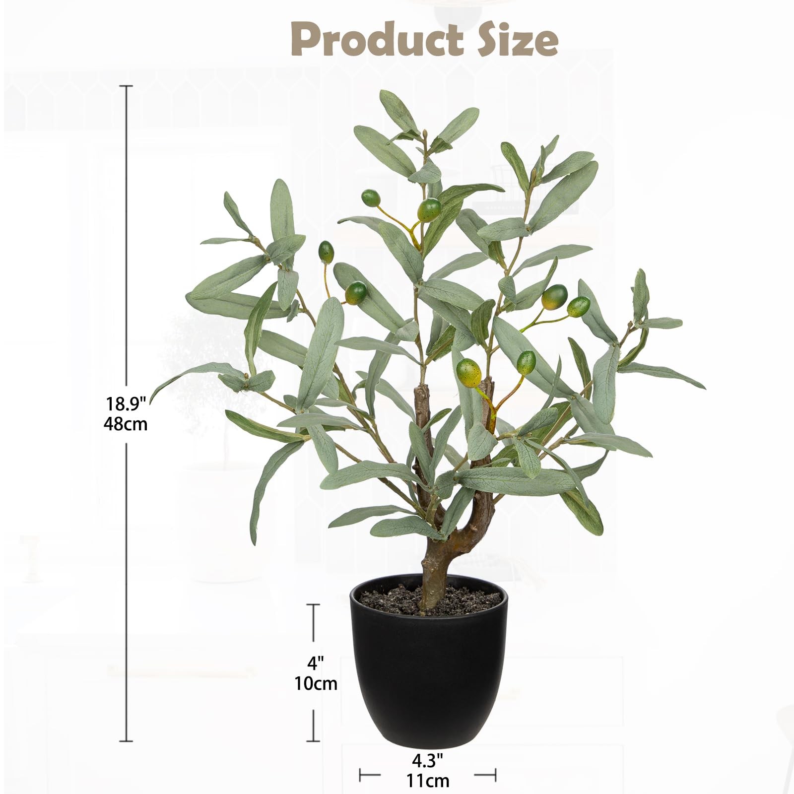 Small Faux Olive Tree 18.9″ Artificial Olive Plant with Black Pot Decorative …