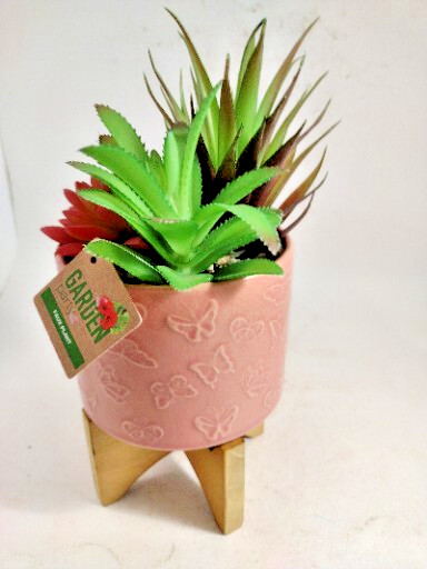 Faux Plant Mini Succulent Flowers & Hyrengea in Ceramic Pot 4″ Pot Set Of 2
