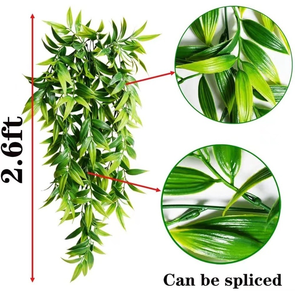 Plastic Artificial Hanging Plants 2.6ft Green 2pcs for Patio Porch Living Room
