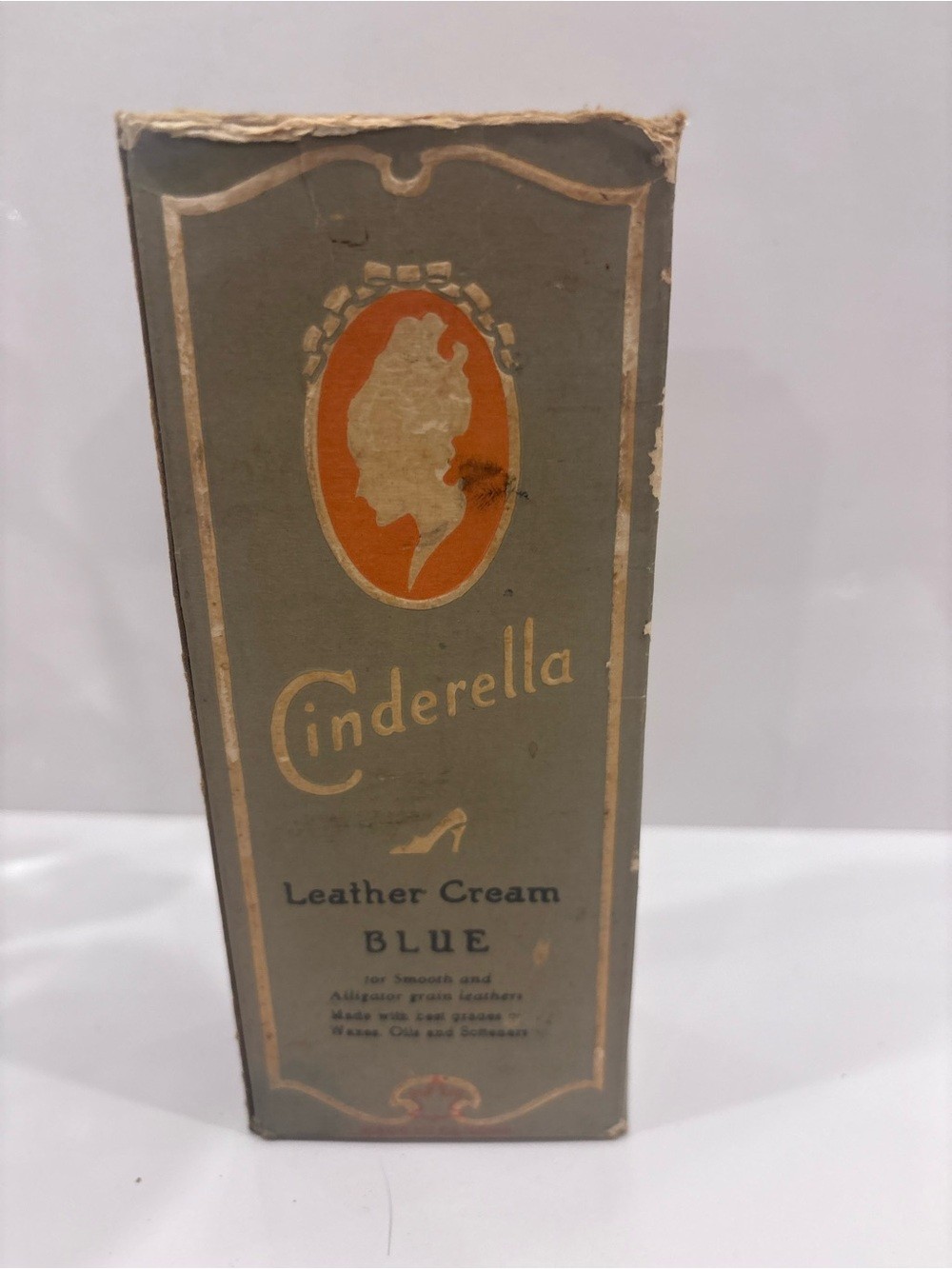 Vintage Cinderella leather cream blue shoe polish complete box bottle dauber