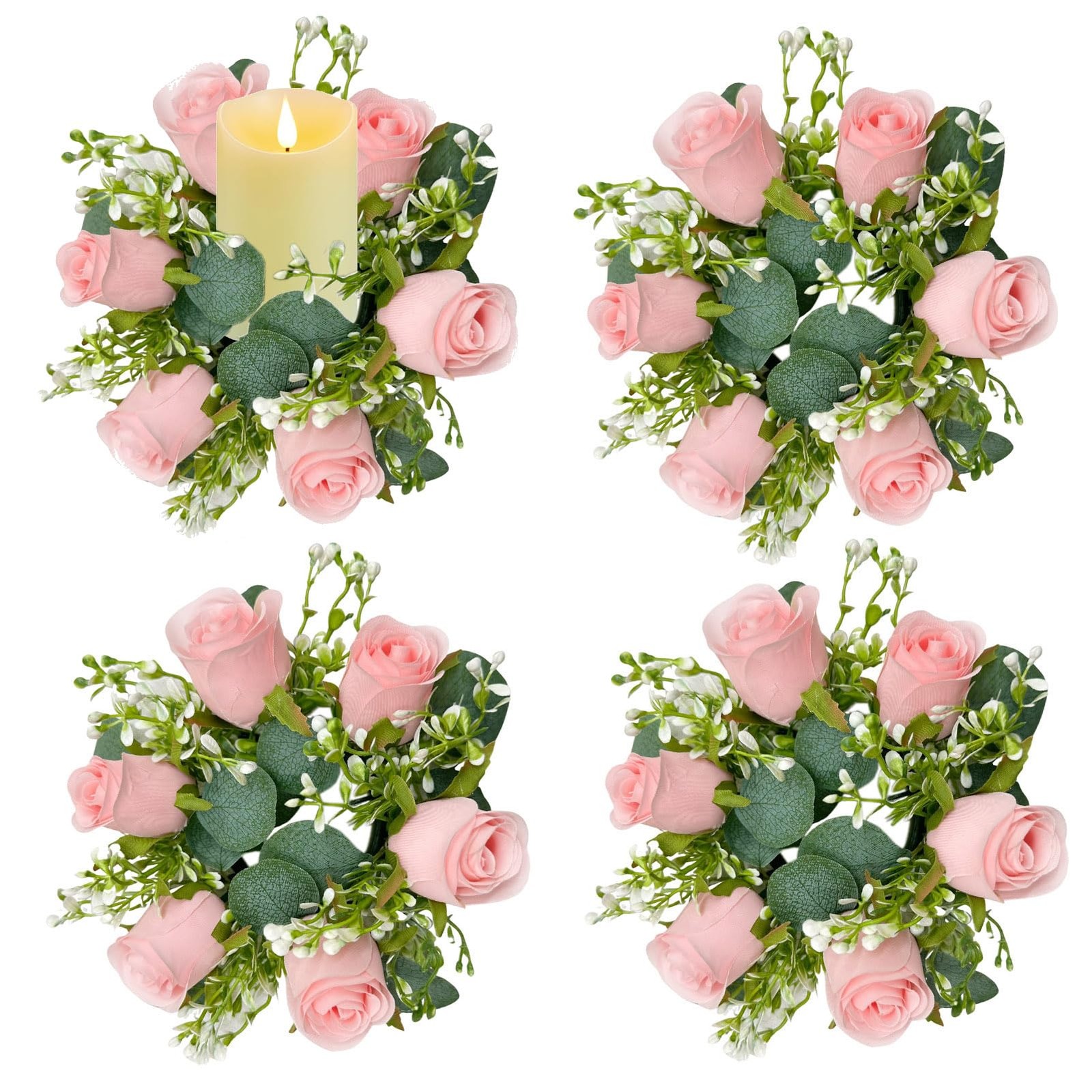 Artificial Rose Eucalyptus Pillar Candle Rings Wreath 3 Inch Center Weddding …