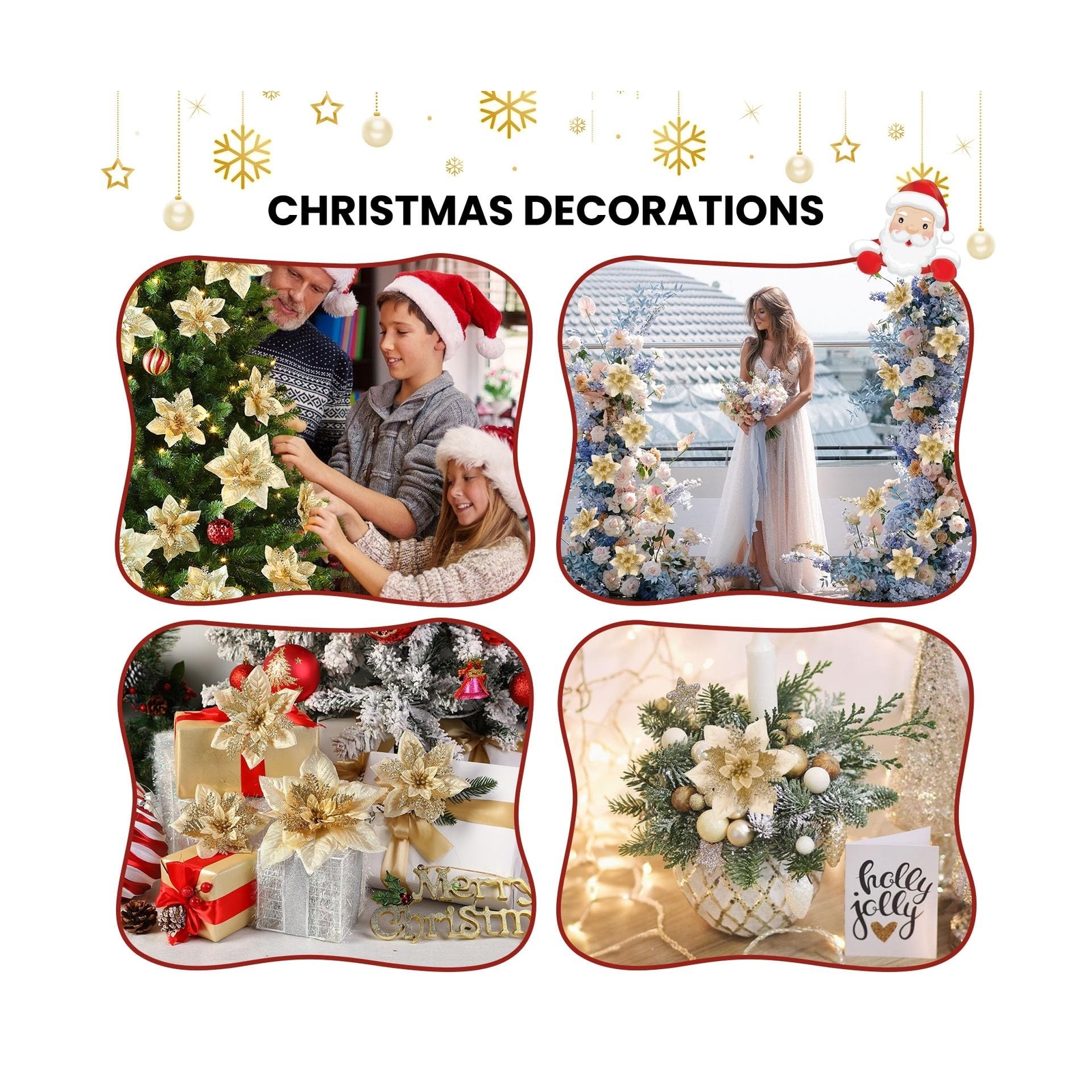 Alupssuc 24 Pcs 6″&9″ Large Size Poinsettia Artificial Christmas Flowers Deco…
