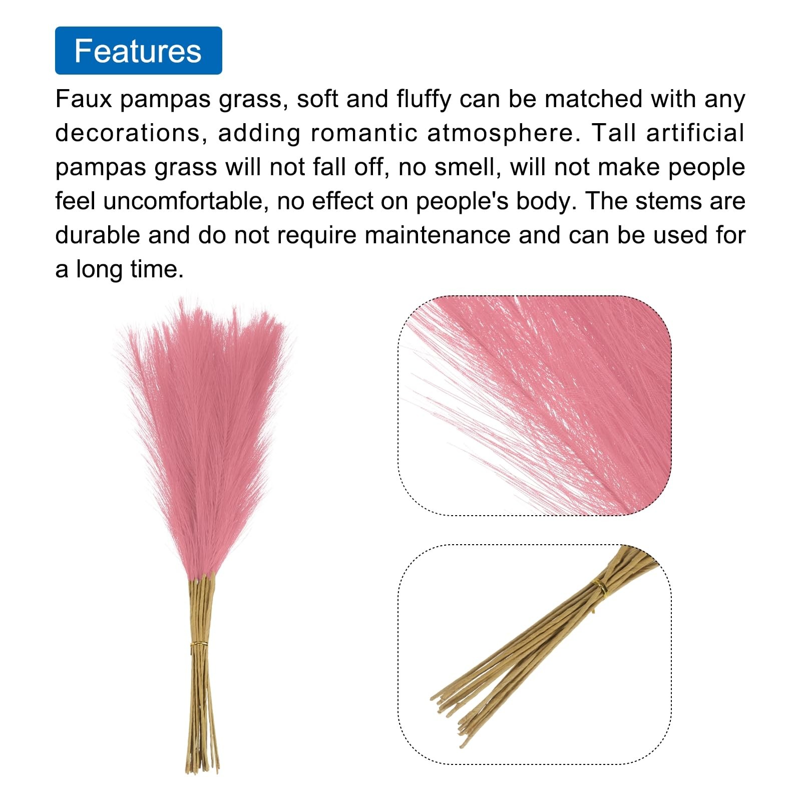 Rose 21 Inch Short Artificial Faux Pampas Grass Decor For Wedding Party 15 PCS