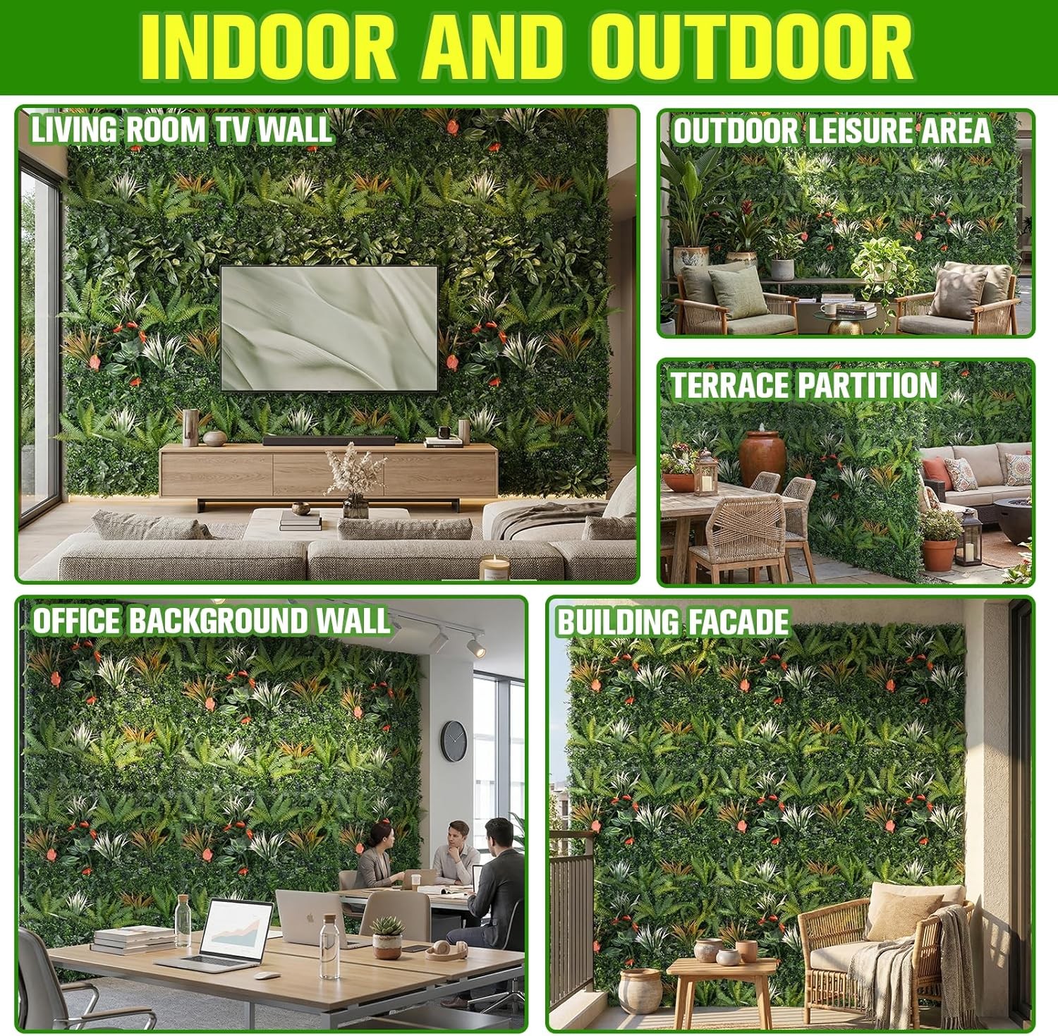 3pcs 40×40 in Faux Greenery Privacy Screen UV Resistant Hedge Panel In/Outdoor