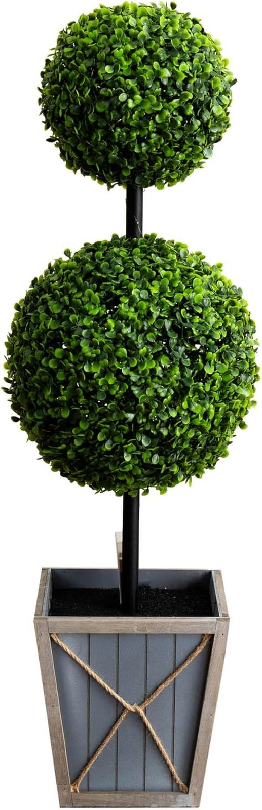 3Ft UV Resistant Double Ball Boxwood Topiary with LED Lights in Planter