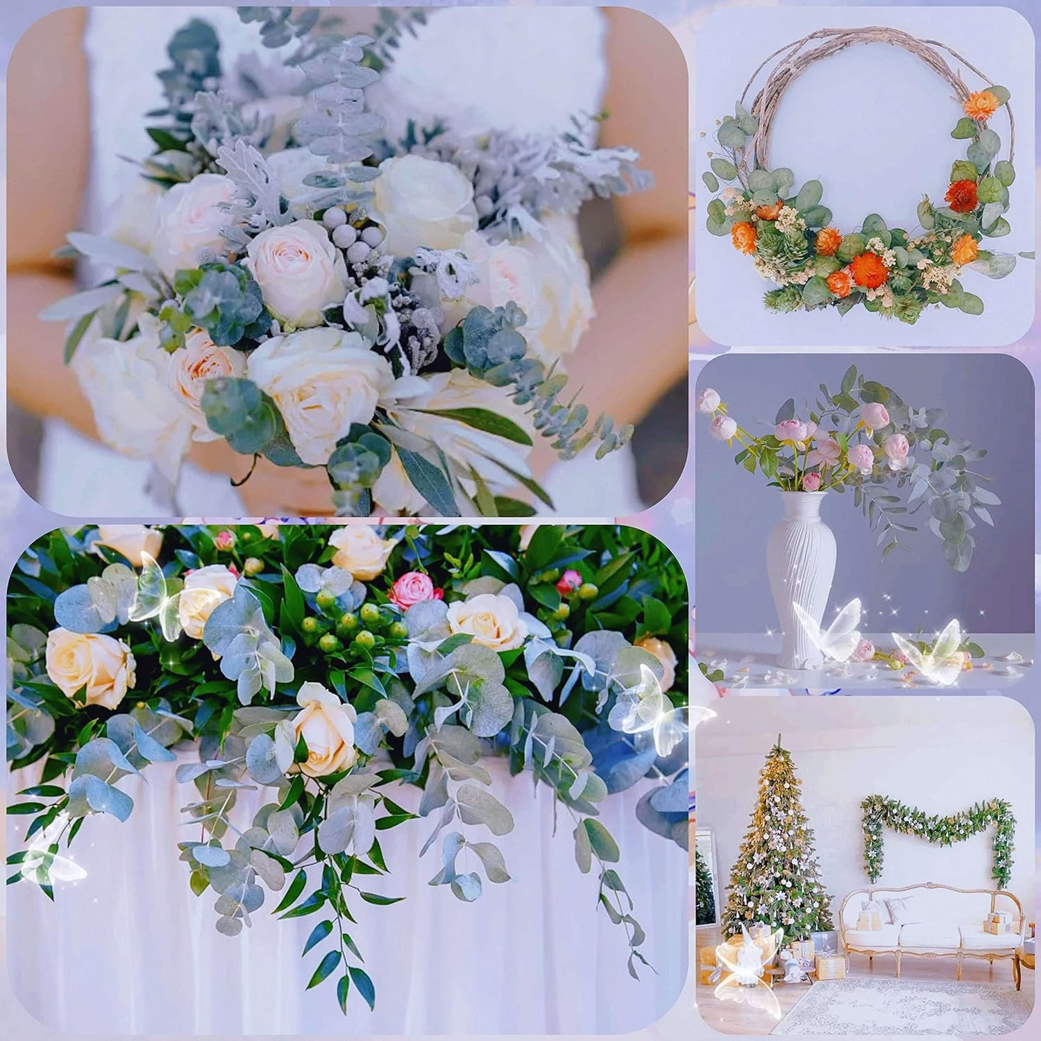 17 Pcs-Blue-Green-Dried-Preserved-Eucalyptus-Stems, 17″ Real Hanging Eucalyptus