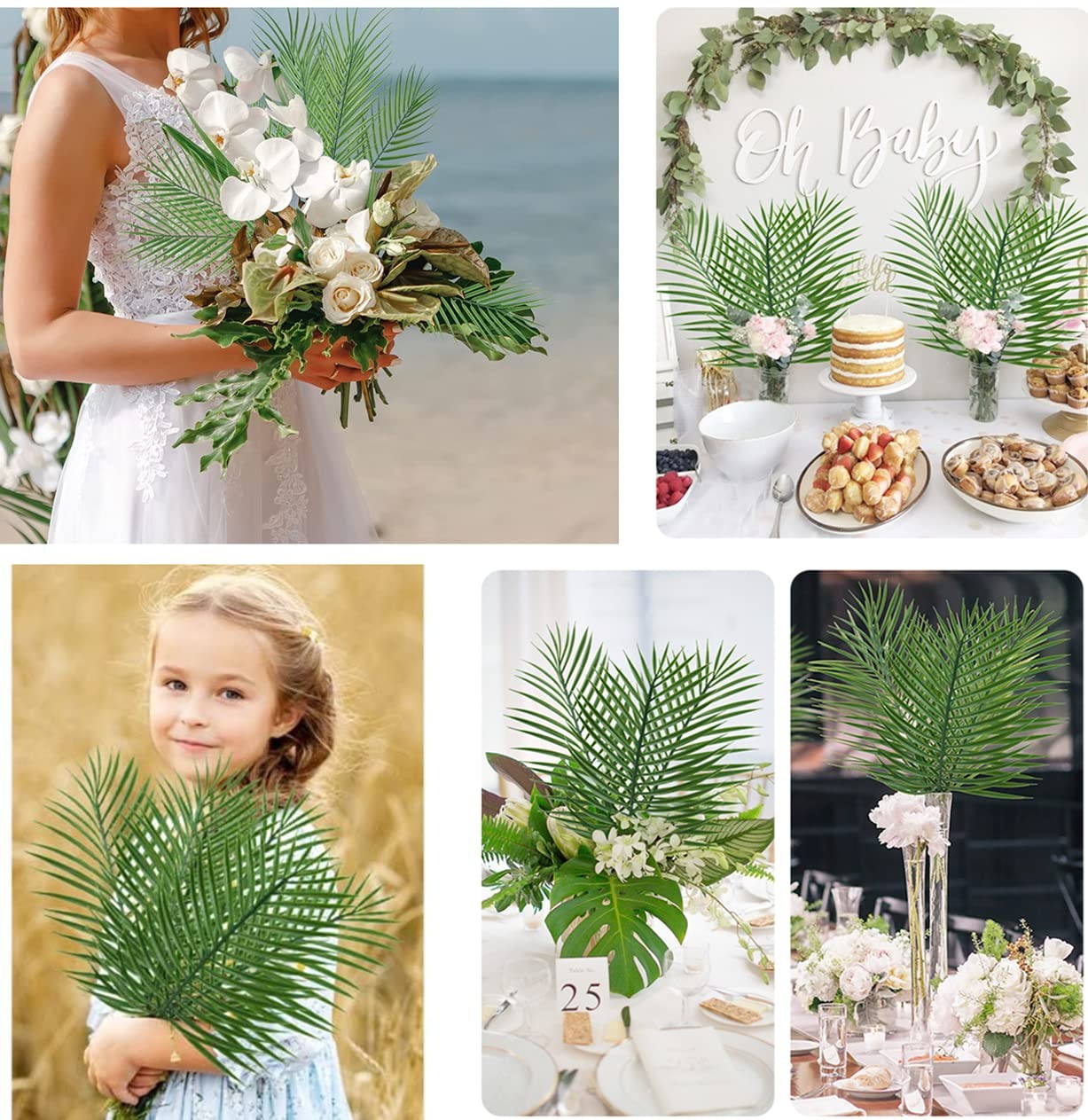 12 Pcs Artificial Palm Branches Palm Leaves with Stem for Party Tree Decor