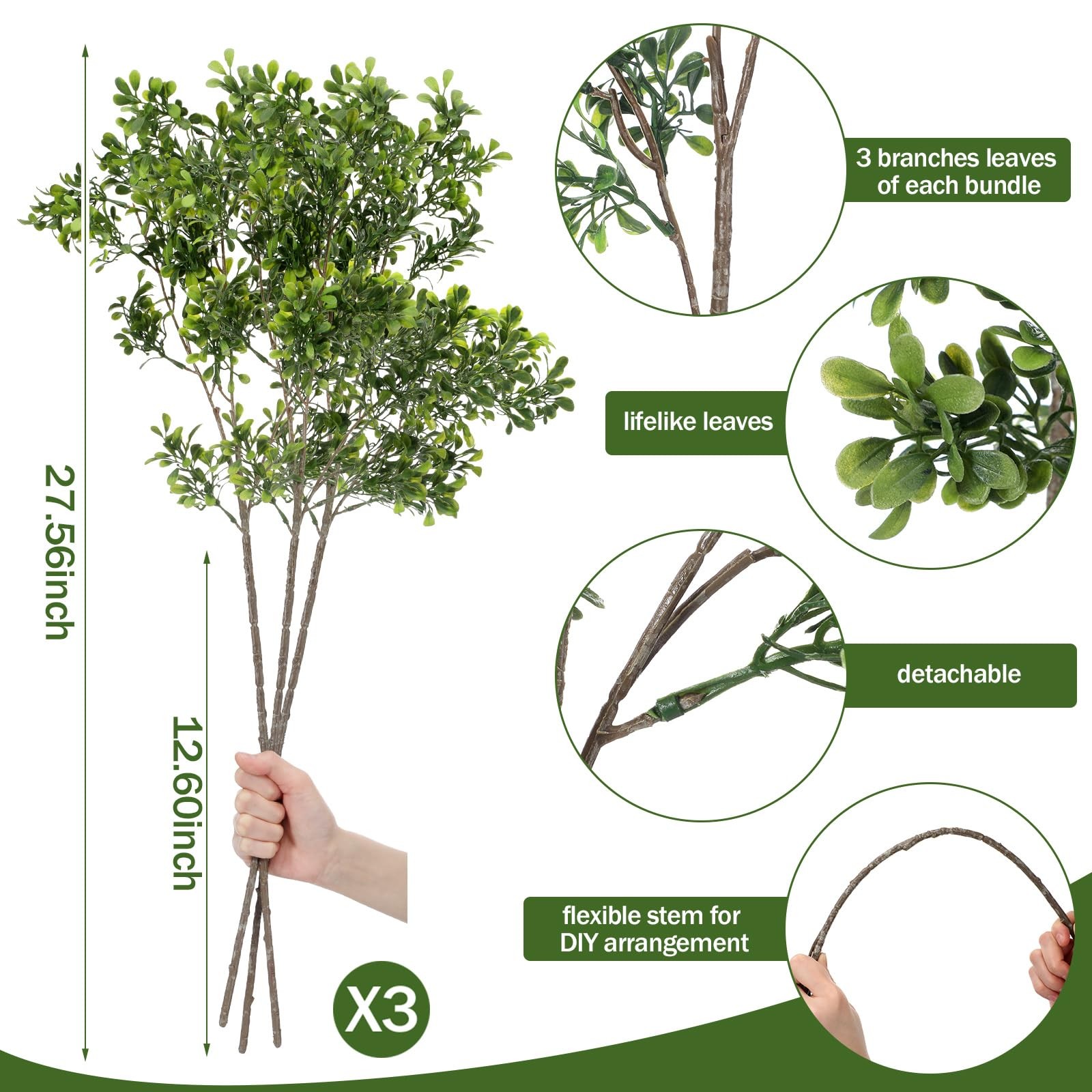 3 Pack 27.7 Inch Artificial Eucalyptus Stems Realistic Fake Greenery Plants E…