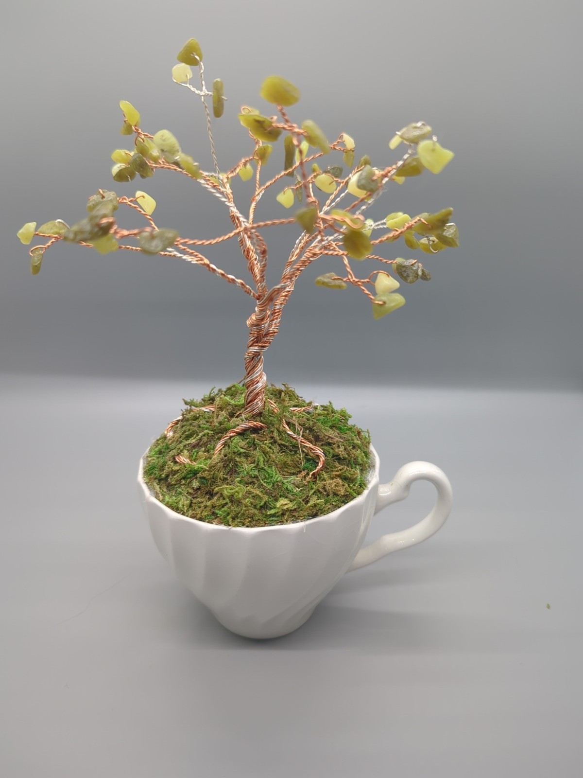 Handmade Crystral & Wire Tree In Vintage Tea Cup