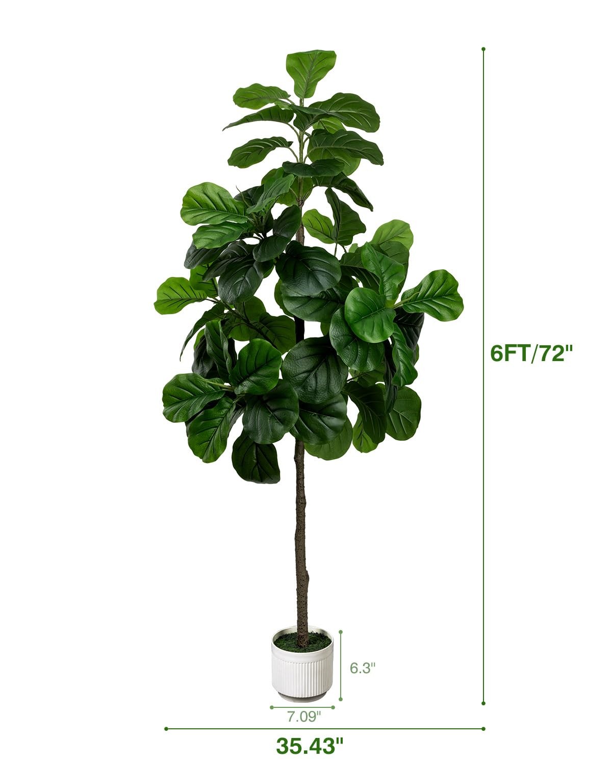 1 PCS Artificial Fiddle Leaf Fig Tree 6 ft Fake Faux Ficus White Planter Pot