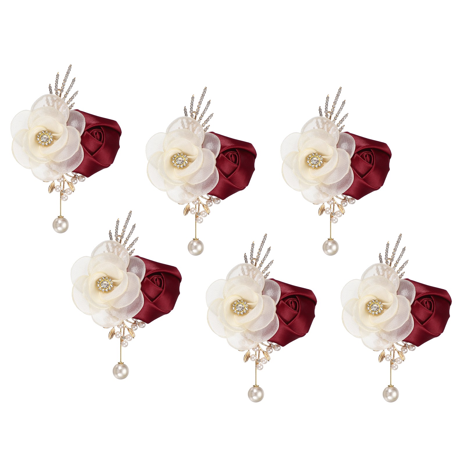 Rose Boutonnieres for Men, 6Pcs Mens Boutonnieres Lapel Flower, Dark Red