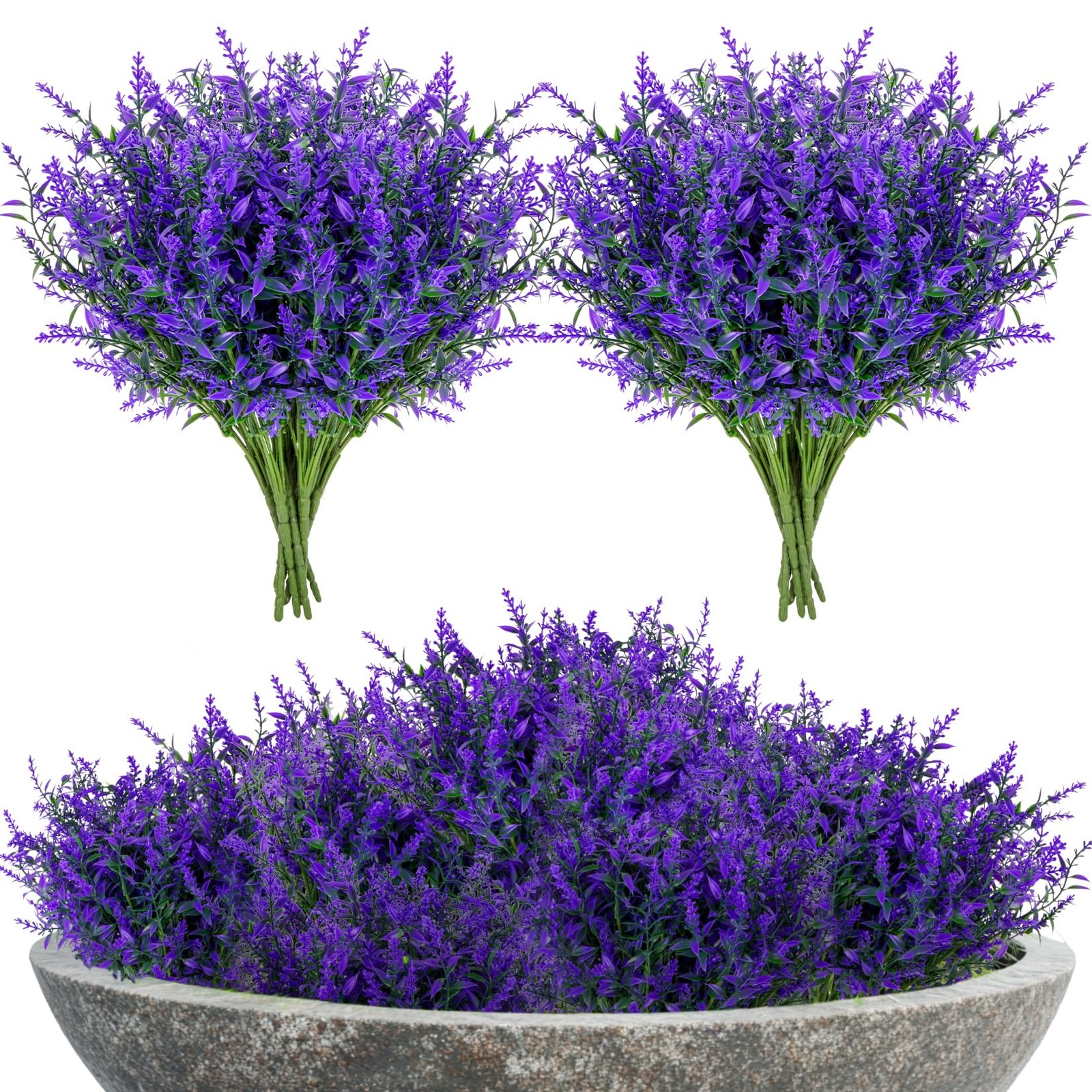 7pcs Artificial Lavender Flowers UV Resistant Faux Purple Outdoor Decor