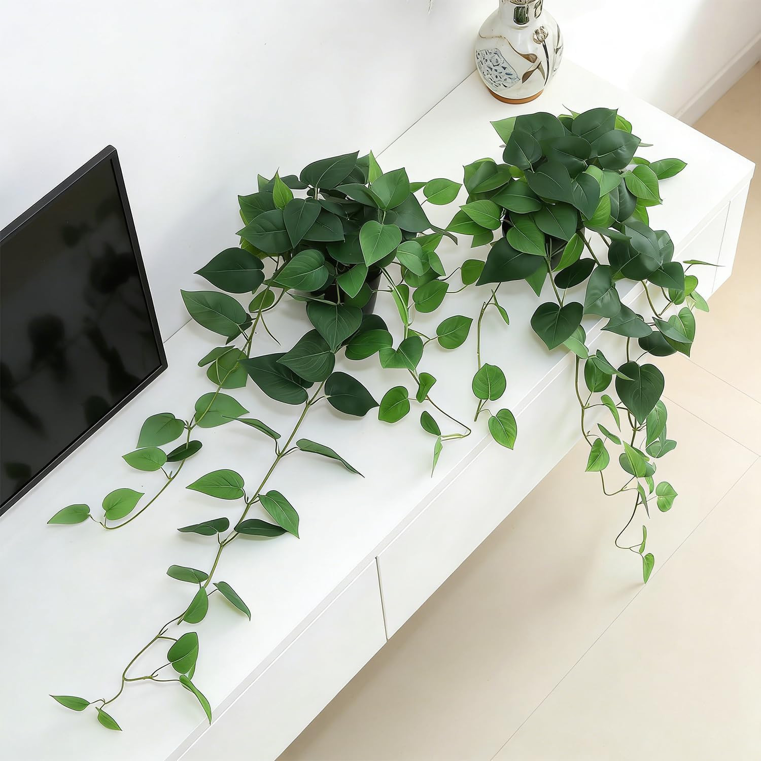 Fake Pothos Hanging Plants, 33.5″ Set of 2 with Pots Faux Plant | Artificial Rea