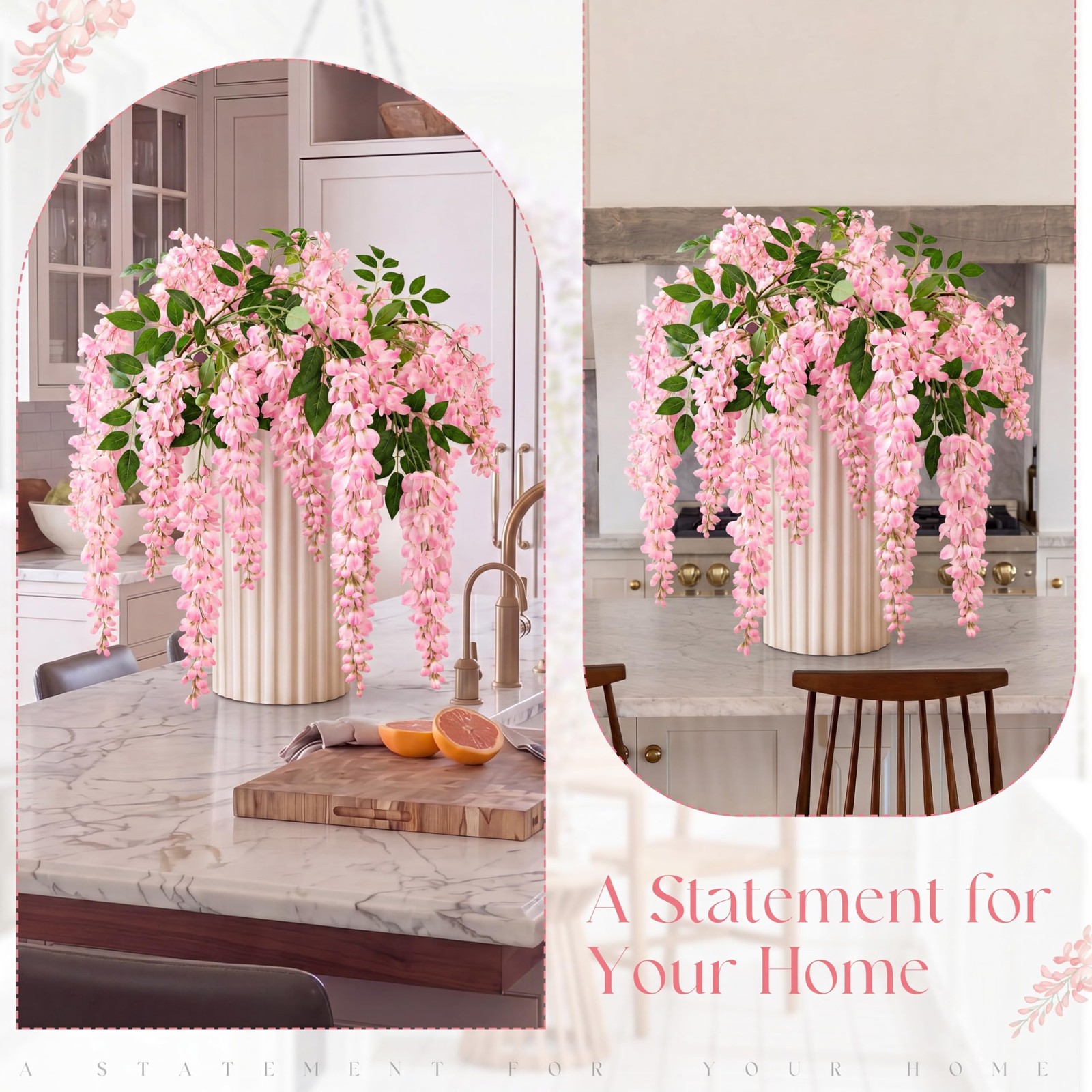 6pcs 58inch Artificia Wisteria Hanging Flowers for Tall Vase, Fake Long Stem …
