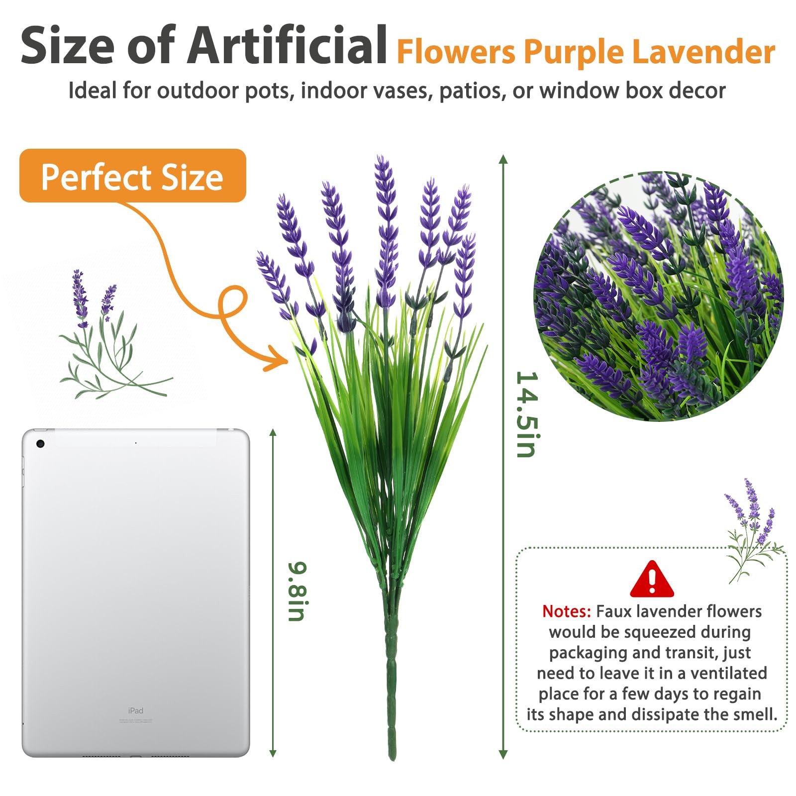 Faux Lavender Plants 14.5″ Height, 32 Bundles UV Resistant – Outdoor Garden