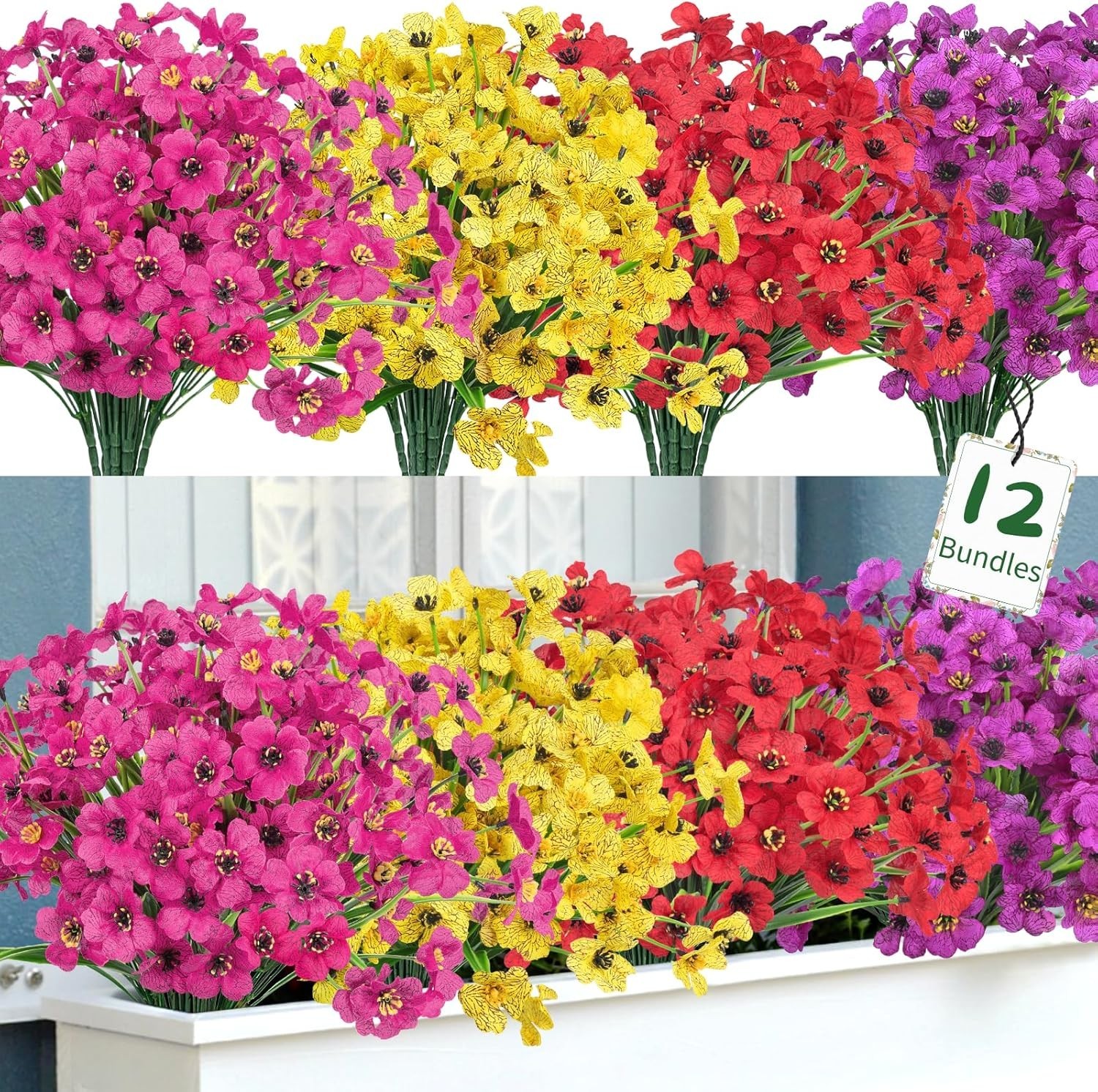 Versatile 12 Bundles of Artificial Flowers for Spring Summer Indoor/Outdoor Use
