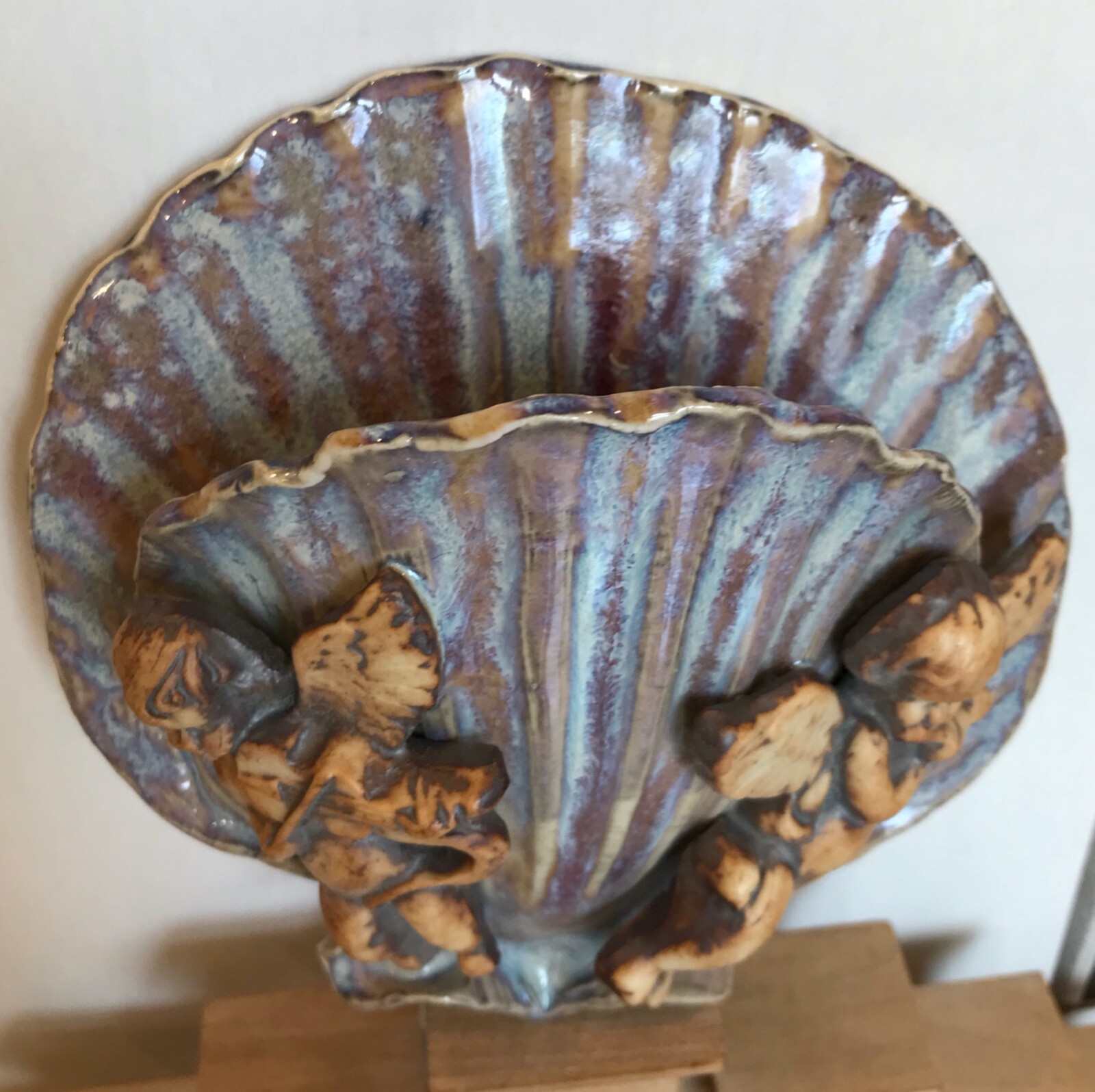 handmade glazed clay ceramic wall sconce angels artificial plants flowers