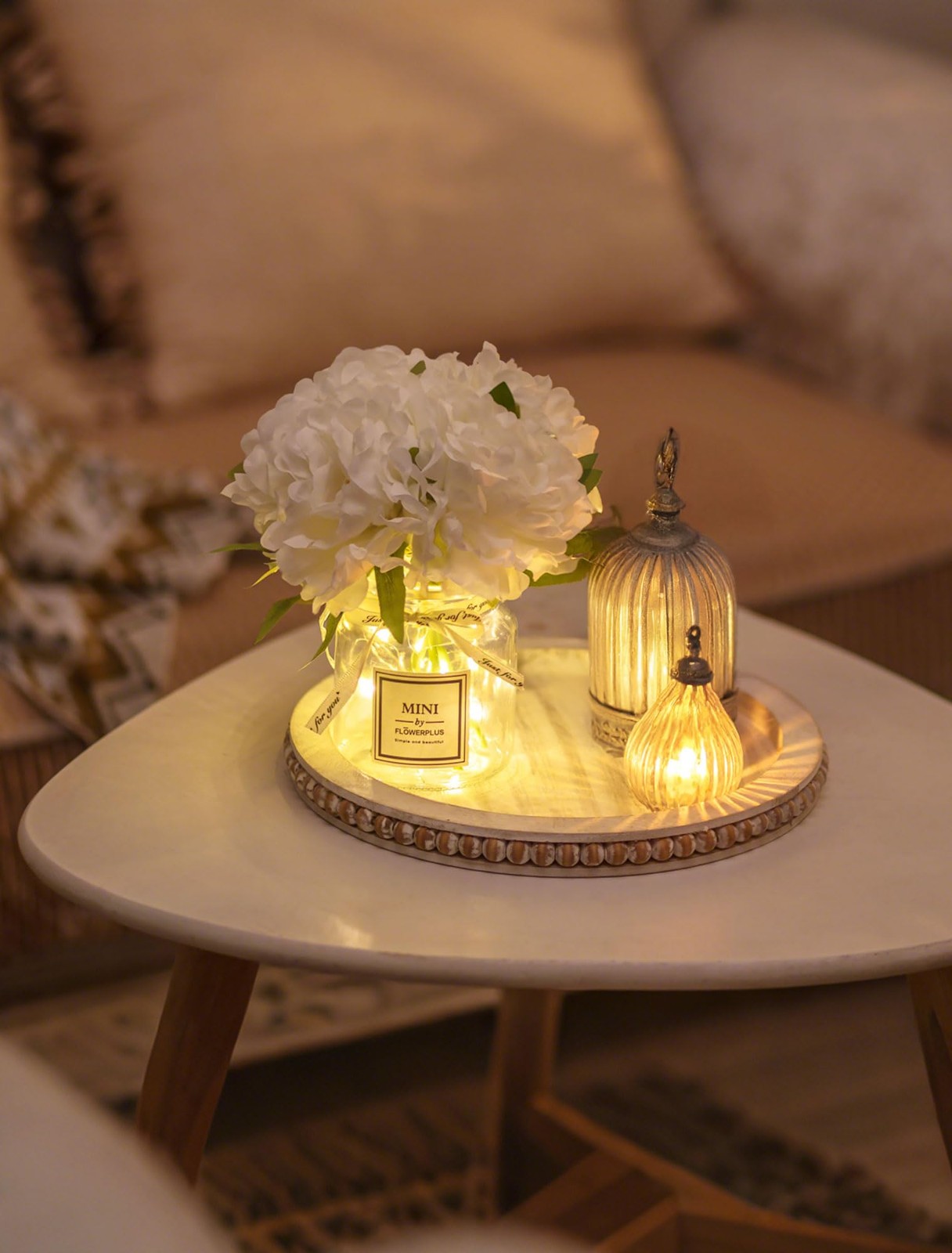 Fake Flowers in Vase for Table: White Artificial Hydrangea with Glass Vase LE…