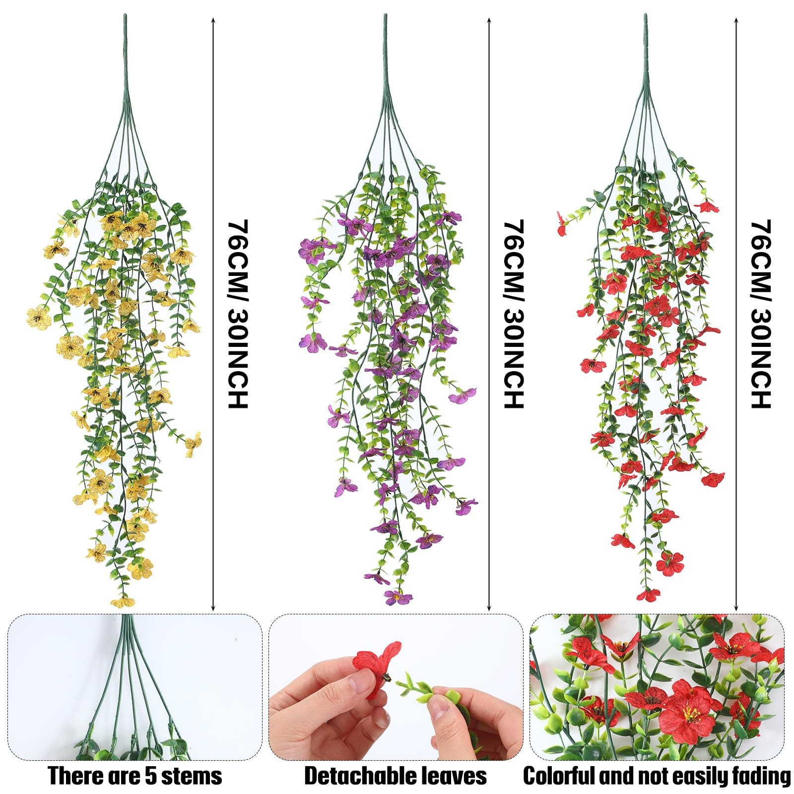 6 Pcs Spring Artificial Hanging Flowers Outdoor Faux Silk Mum Plant Decor Vio…