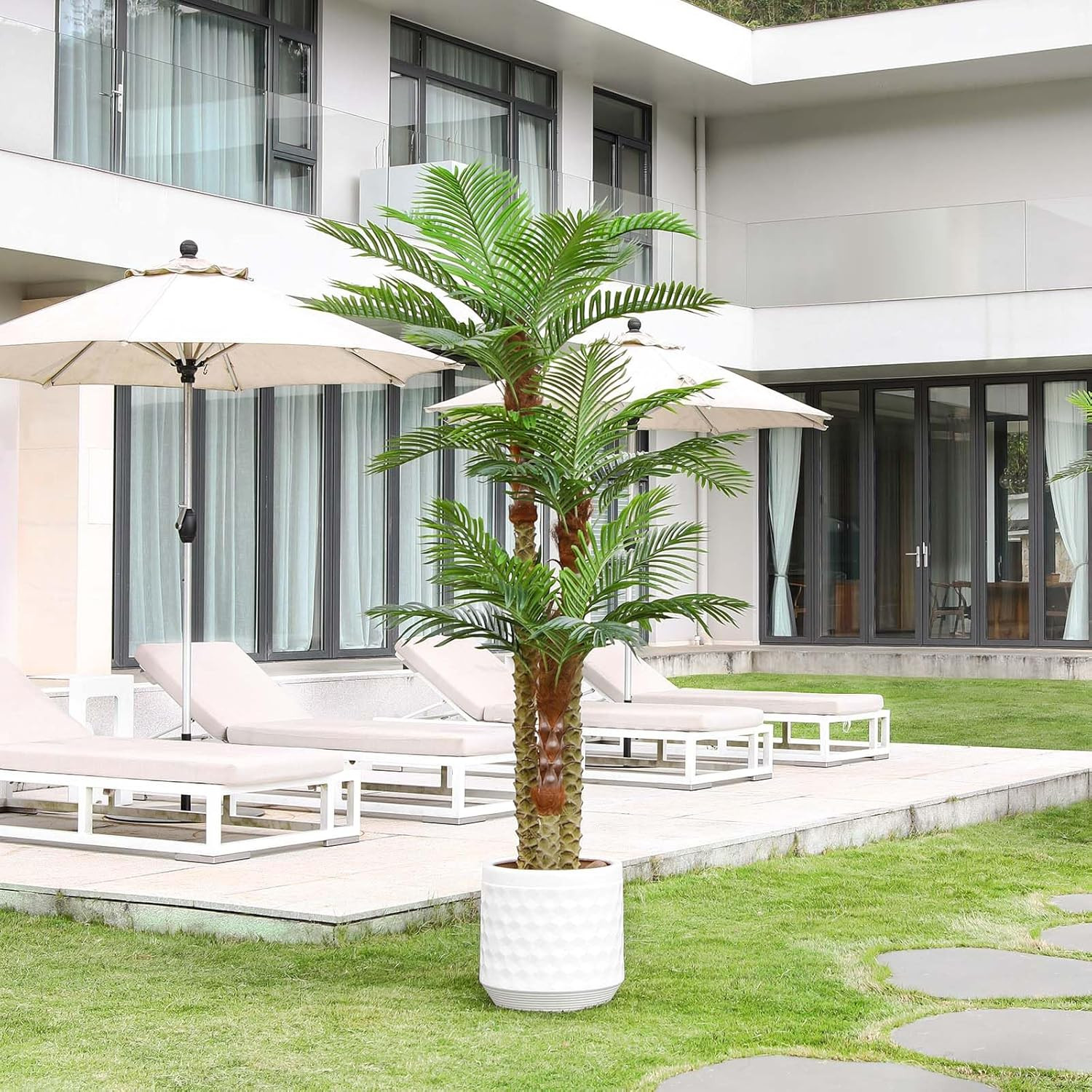 Artificial Palm Tree for Outdoor 8Ft Tall UV Resistant Fake Tropical Golden Cane