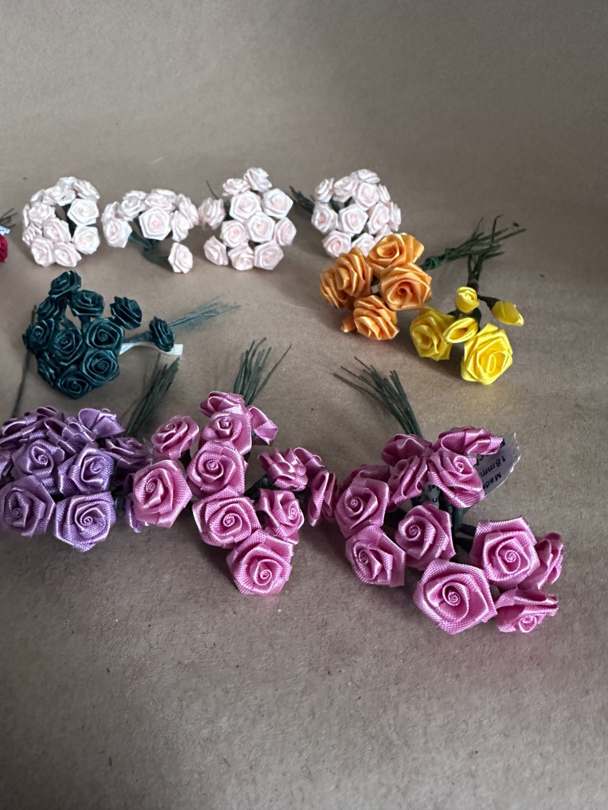 vtg. Assorted Bouquet, Single Satin Roses for Crafting Decoration most with tags