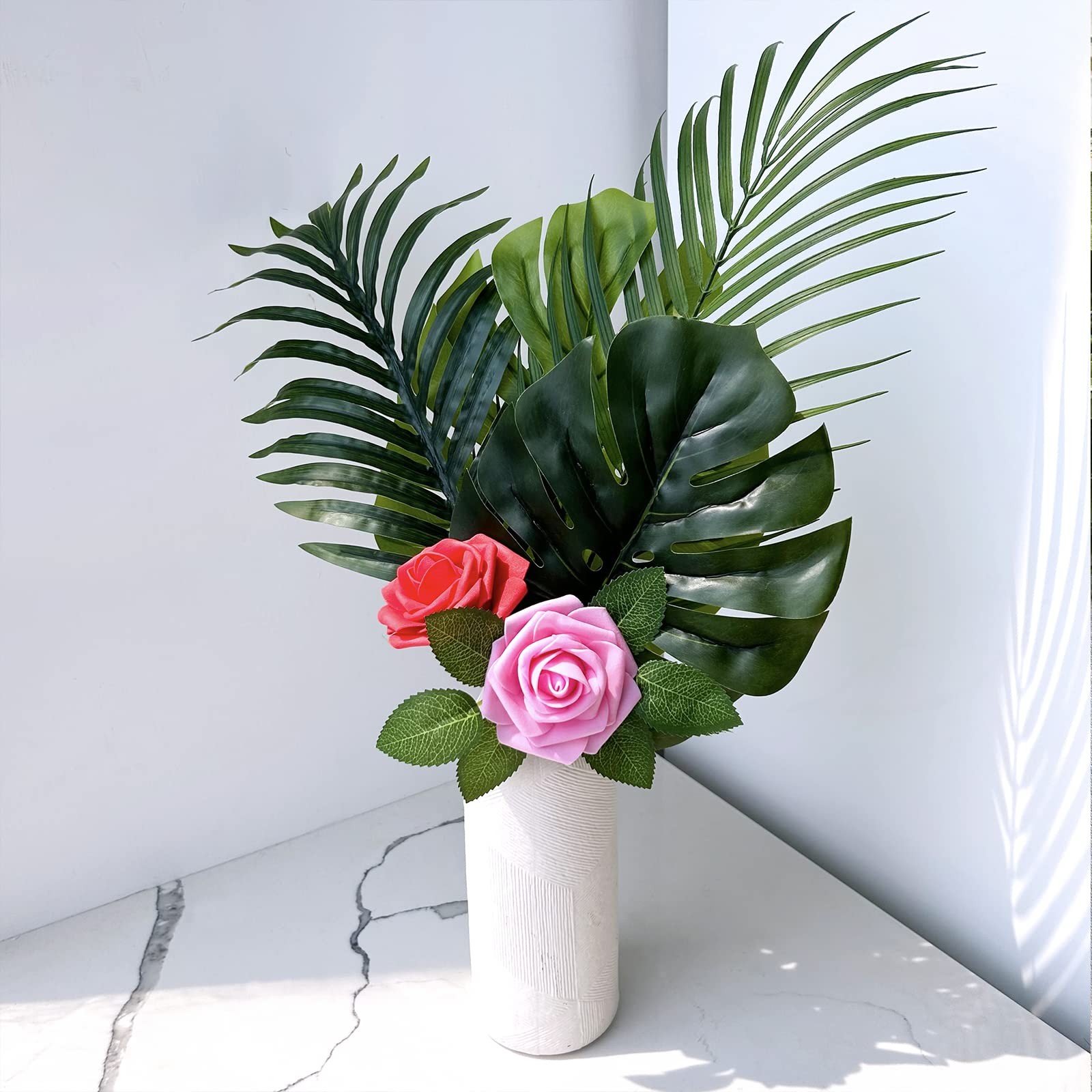 50 Pcs Real Looking Artificial Rose Flowers with Stems & Silk Leaves Bulk- Re…