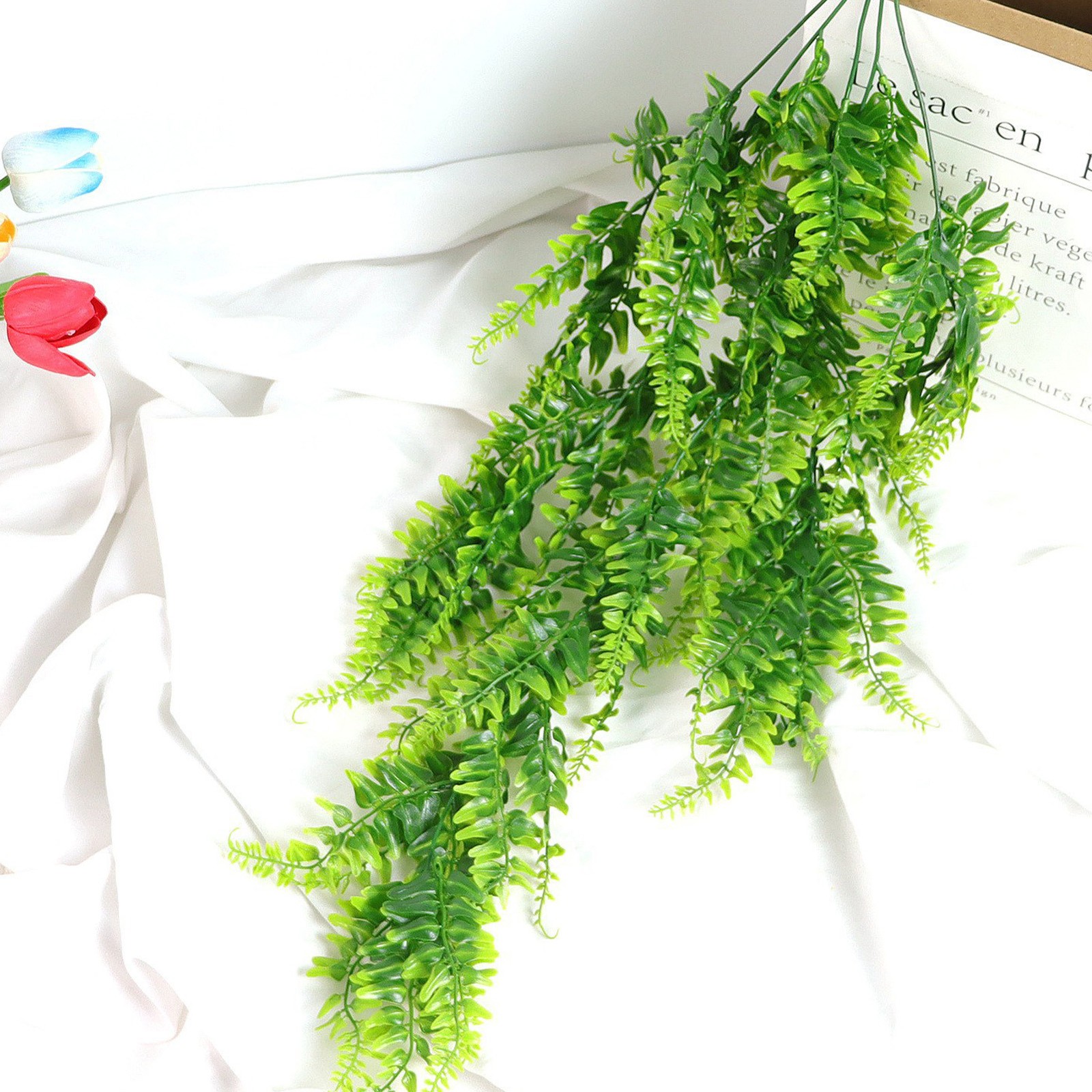 2pcs Artificial Hanging Plants Fern Lifelike Decoration For Home Green 75cm