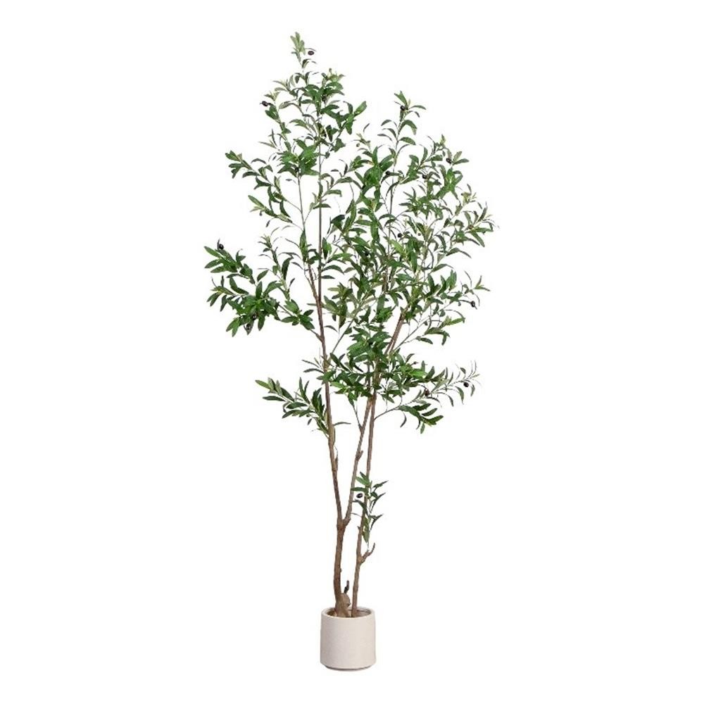 Nearly Natural 7ft Artificial Minimalist Olive Tree in White Decorative Planter