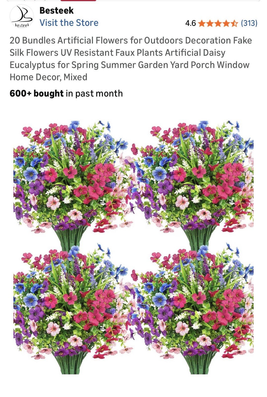 20 Bundles Artificial Flowers for Outdoors, Fake Silk Flowers UV Resistant Faux