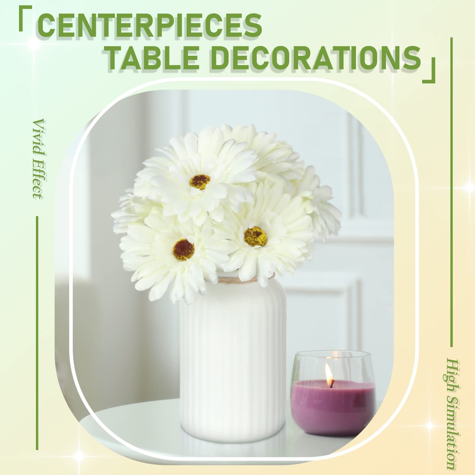 21 Pcs Artificial Gerbera Daisy Faux Gerbera Daisy with Stems Boho White Flow…