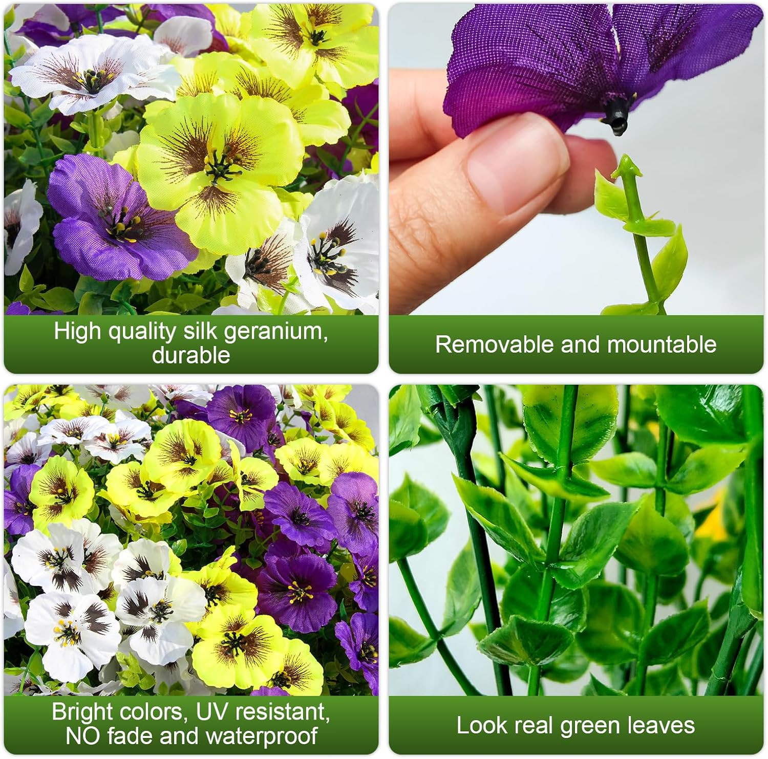 Artificial Fake Pansy Flowers for Outdoor Spring, UV Resistant No Fade 18 Bundle