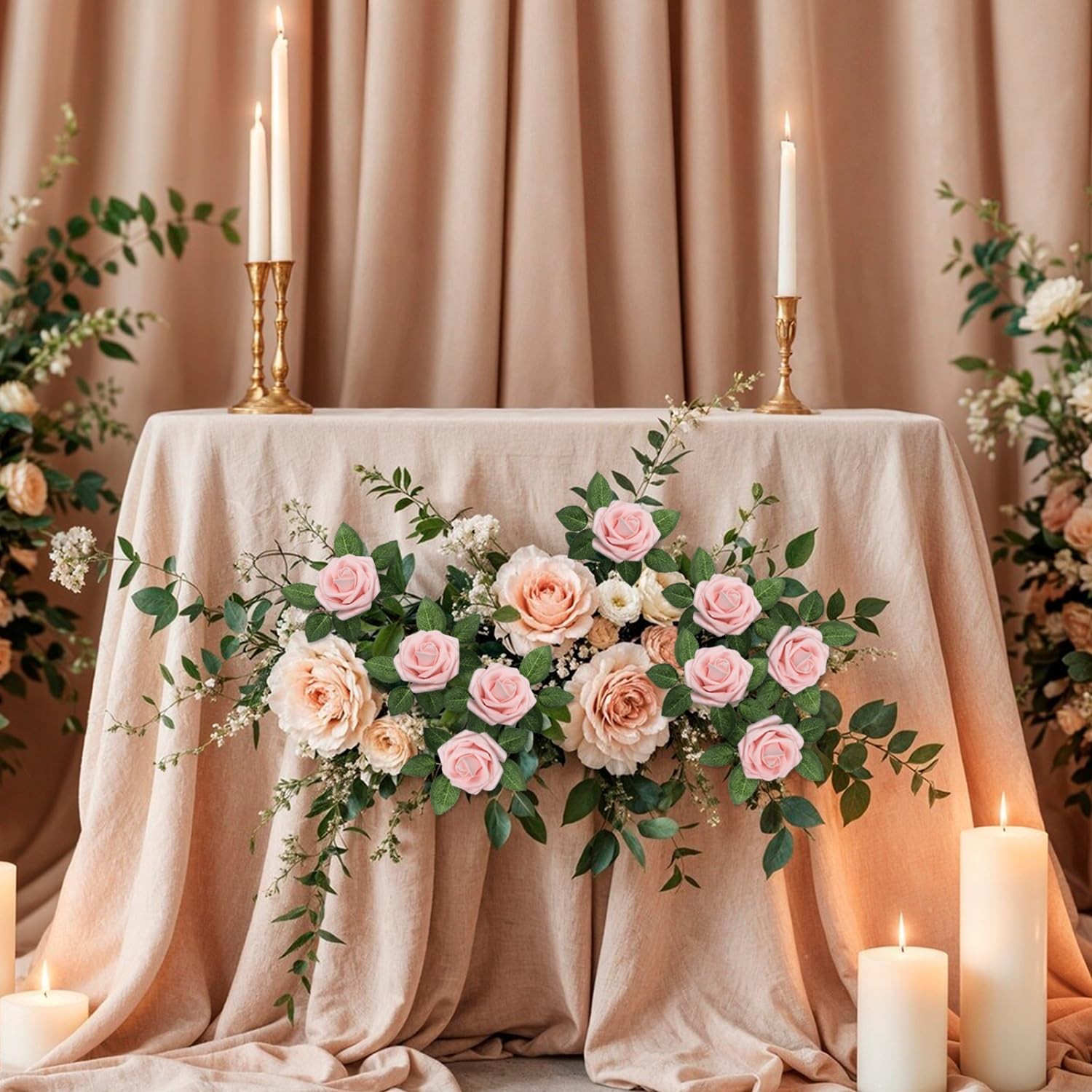 100 PCS Light Pink Real Looking Foam Artificial Fake Roses Wedding Bouquet
