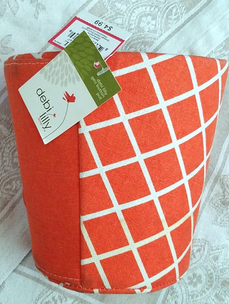 Fabric Planter Soft Flexible Lightweight Plastic Lining Orange White Buttons NWT
