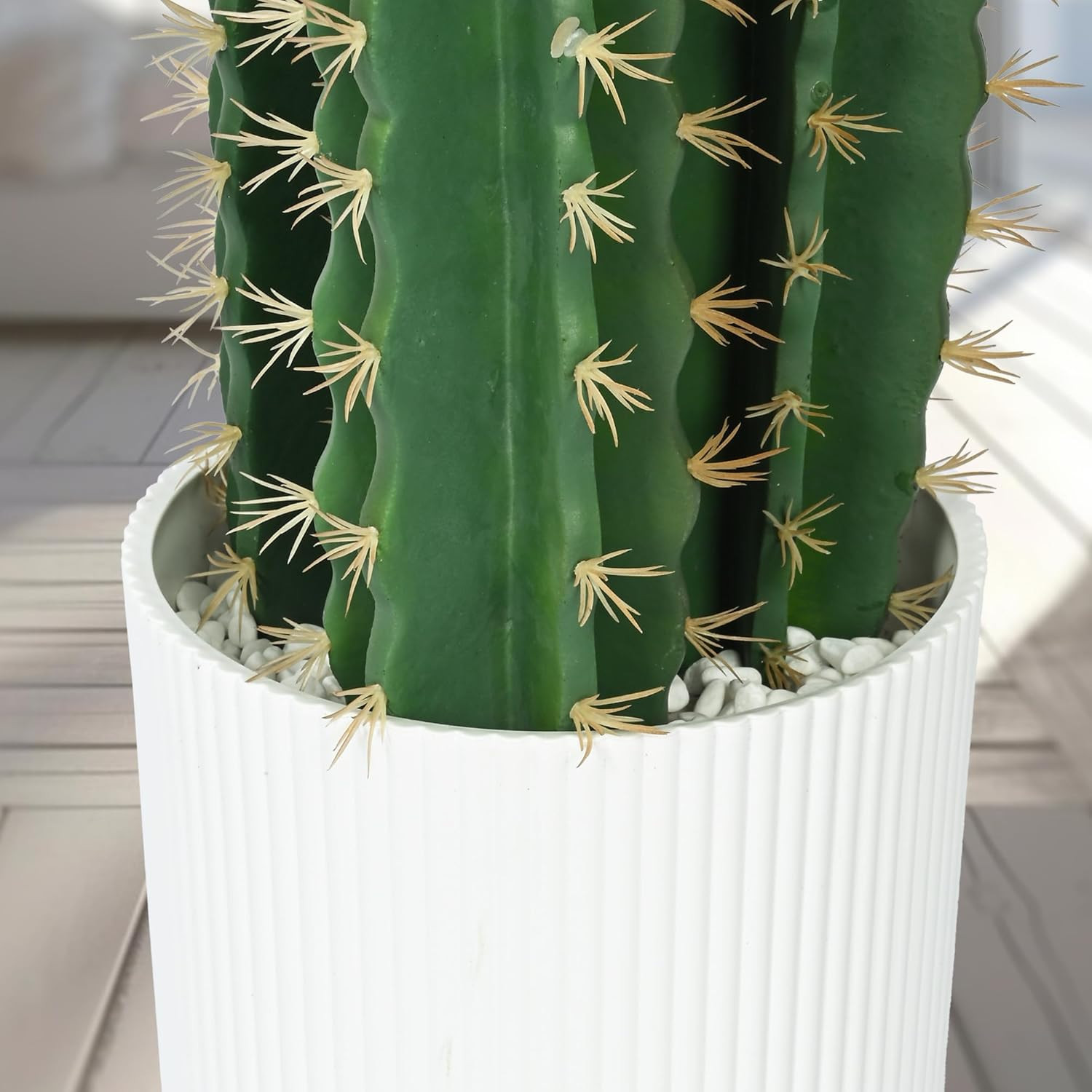 51″ Realistic Faux Cactus in White Pot – Low Maintenance Indoor/Outdoor Decor
