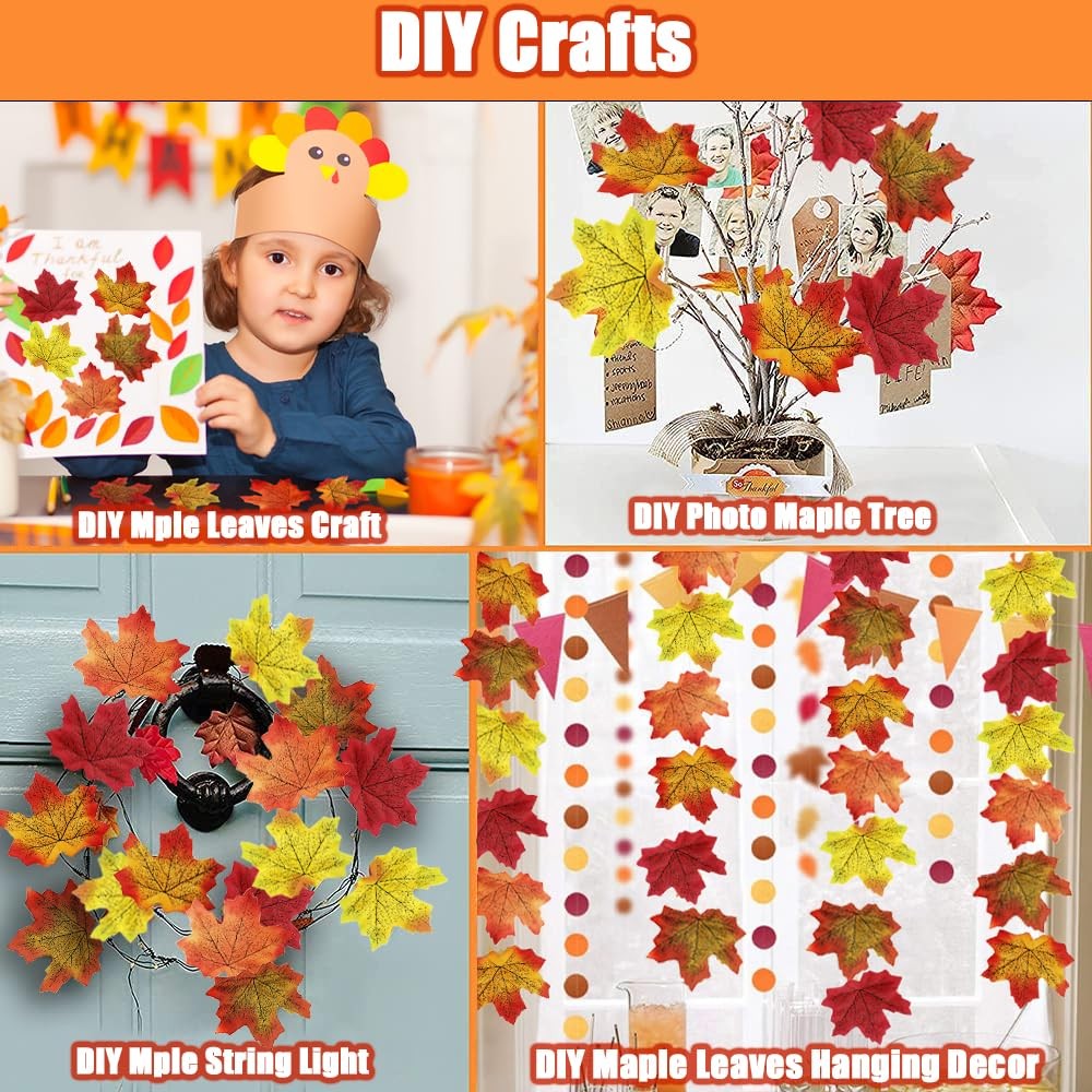 500PCS Fall Artificial Maple Leaves Autumn Bulk For Thanksgiving Wreath DIY