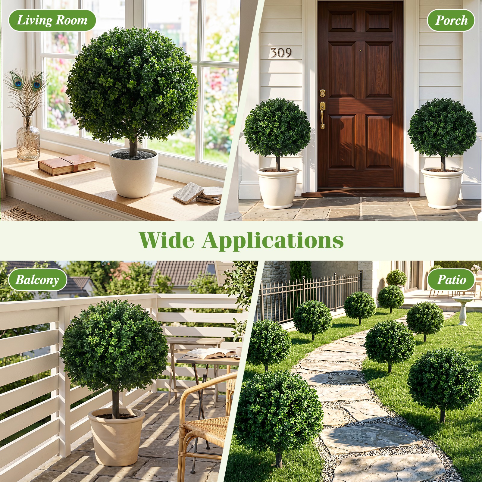 27″ Artificial Boxwood Topiary Trees Set of 2, Faux Shrubs with Ground Spikes