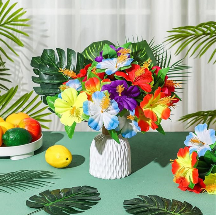 36 Pcs Artificial Hibiscus Flowers Faux Tropical Decor for Parties and Home Deco