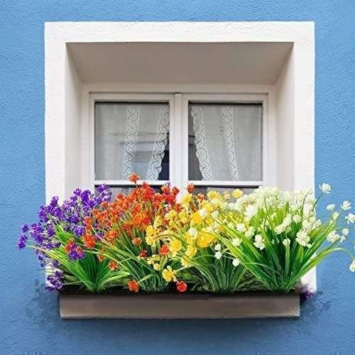 LOT Bundles Artificial Flower for Outdoors UV Resistant Fake Flowers Faux Plant