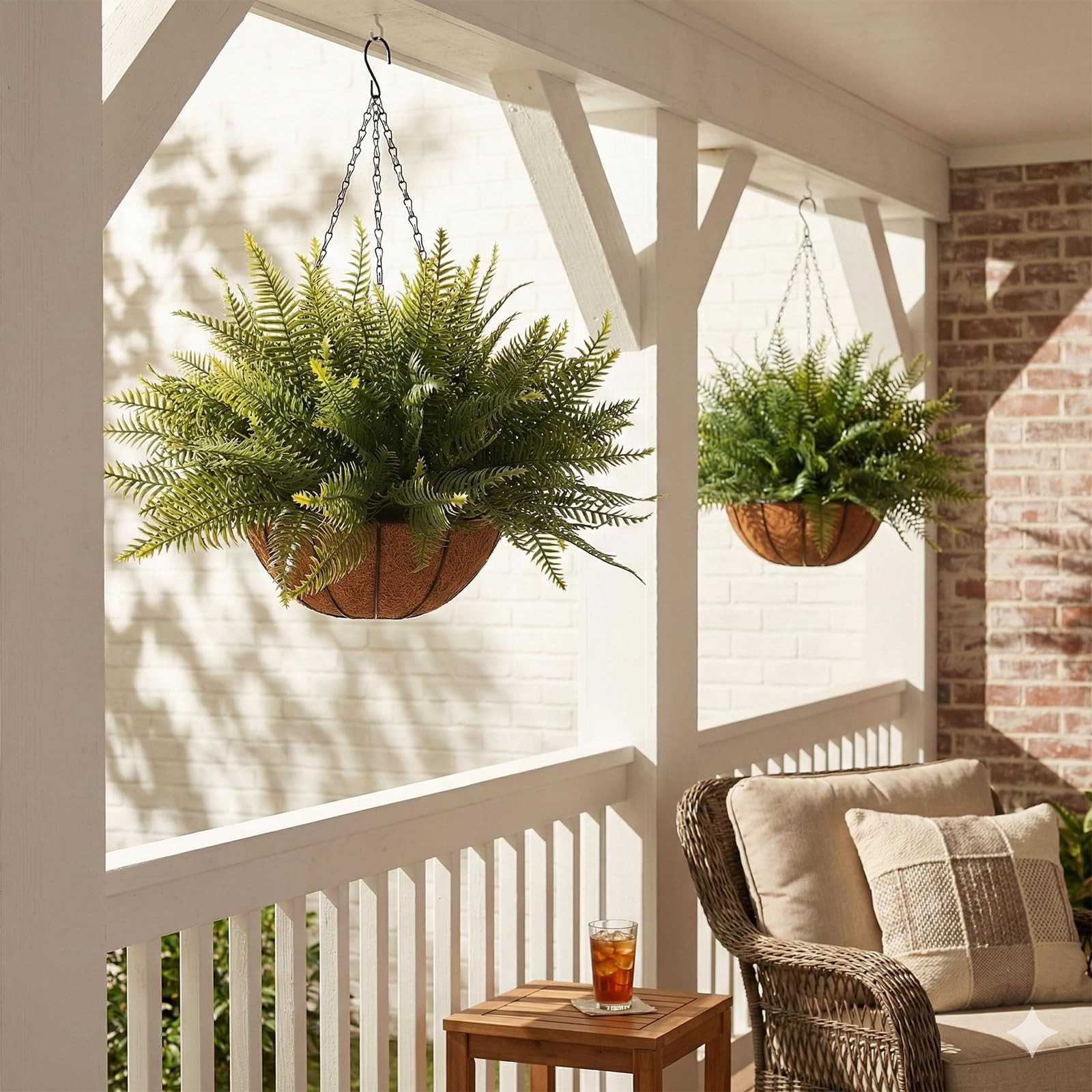 Fake Ferns Hanging Baskets,2Pcs Artificial Hanging Plants Outdoor, 2 Hanging